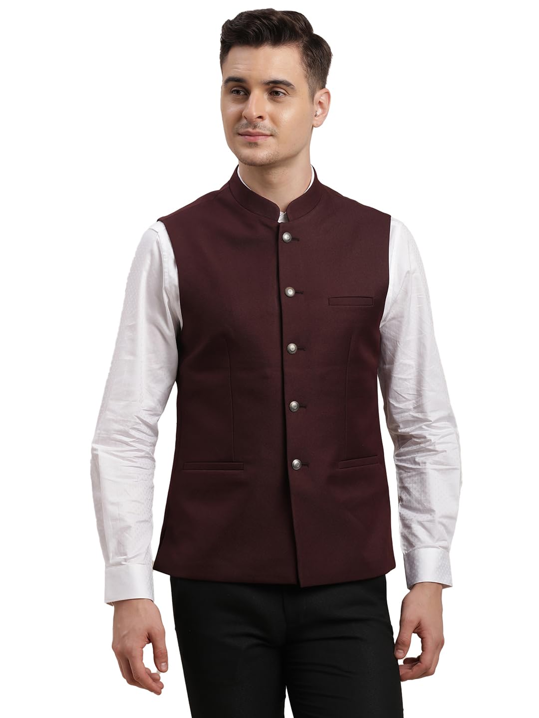 turtle Men 100% Cotton Maroon Solid Formal Nehru Jacket-picture-21