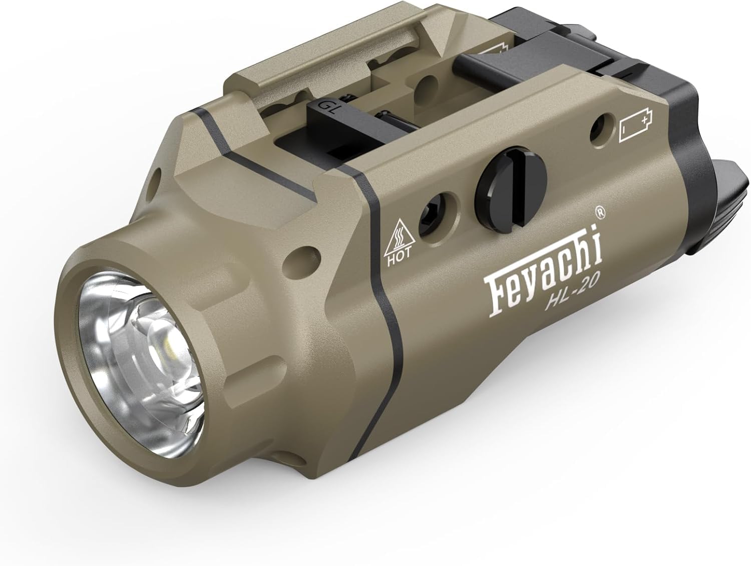 Feyachi HL-20 Lampe torche de 1500 lumens, LED améliorée, lampe de poche tactique pour arme à feu, traîneau de suivi et clé pour Picatinny (Kaki)