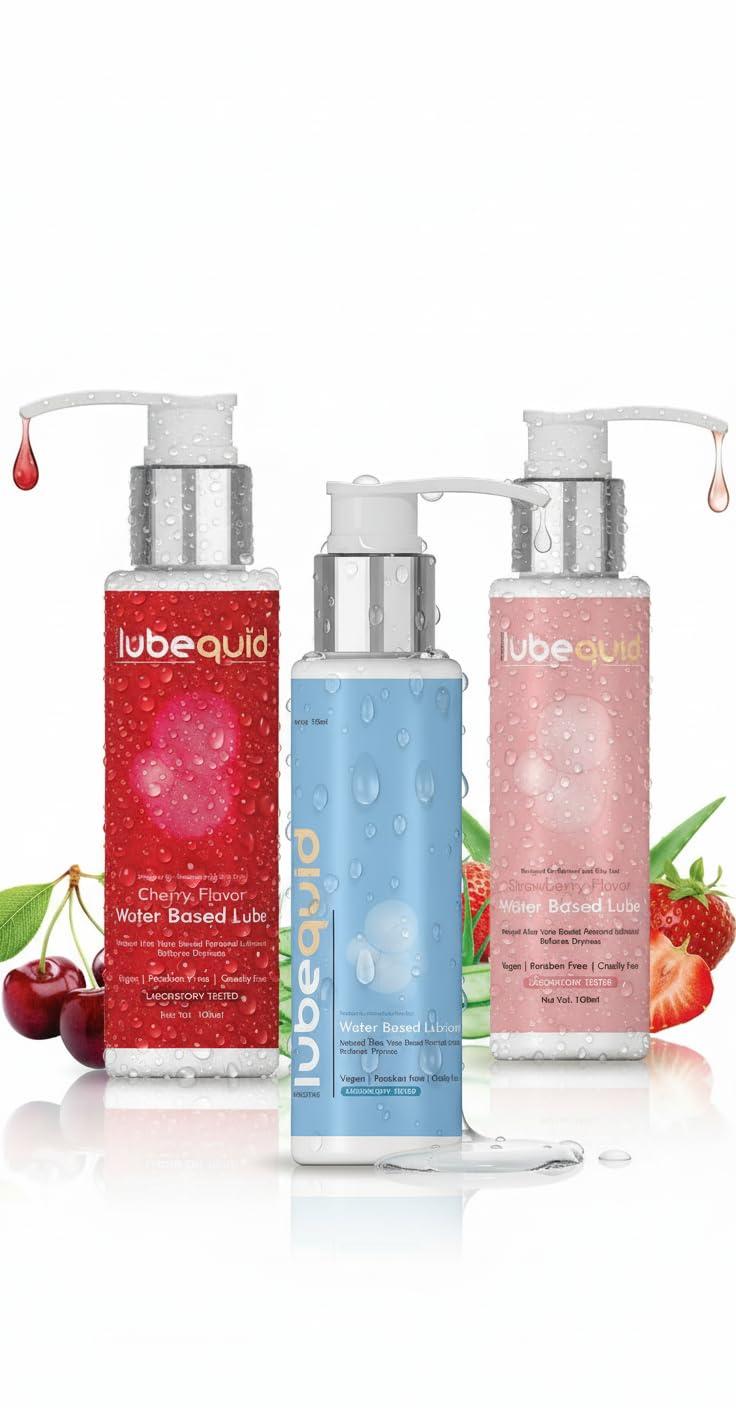 Lubequid Water-Based Personal Lubricant, 300 ML Bottle- 2 in 1 Lubricant & massage Gel for Men and Women ~ Water Based Lube ~ Silicone and Paraben Free, Pack of 3 Natural, Strawberry, Cherry-image-9