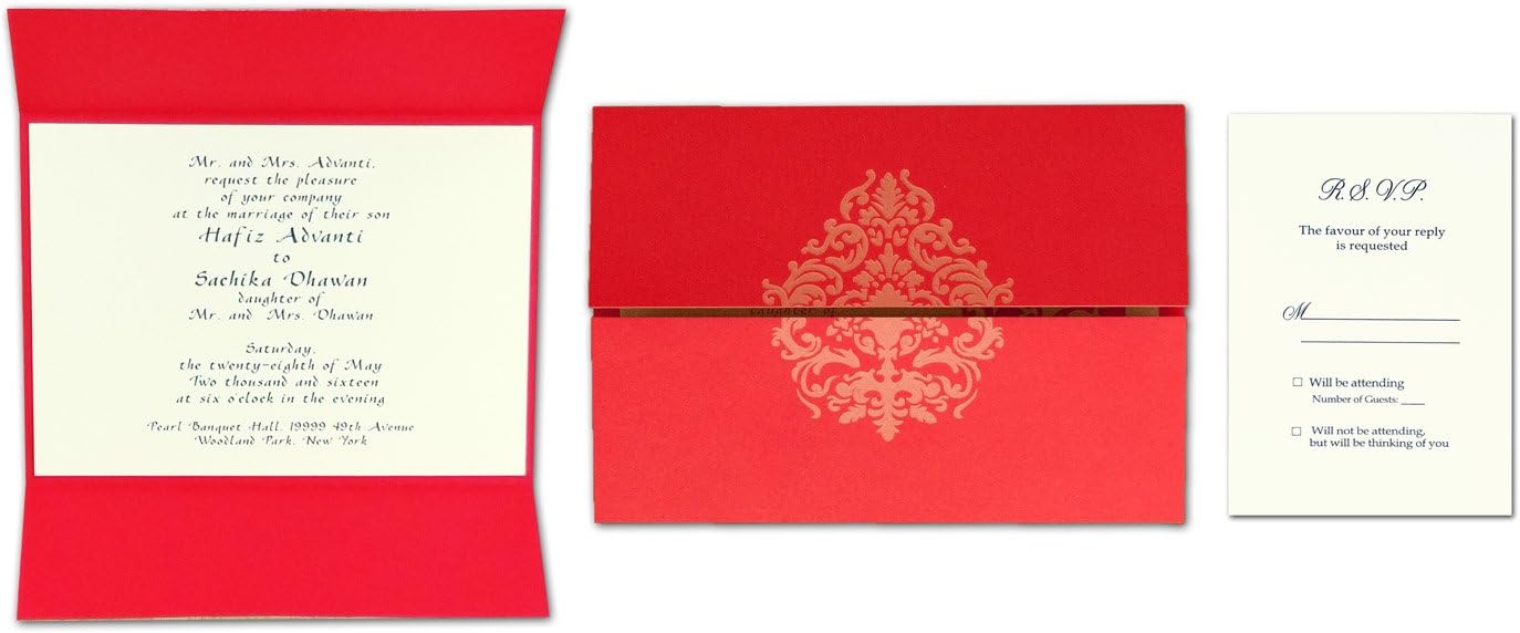 Intricutz Laser Cut and Engraved Gem of India Folder Invitation Kit with Envelopes, 25-Pack (GEMINDSCAR80C80ENV)