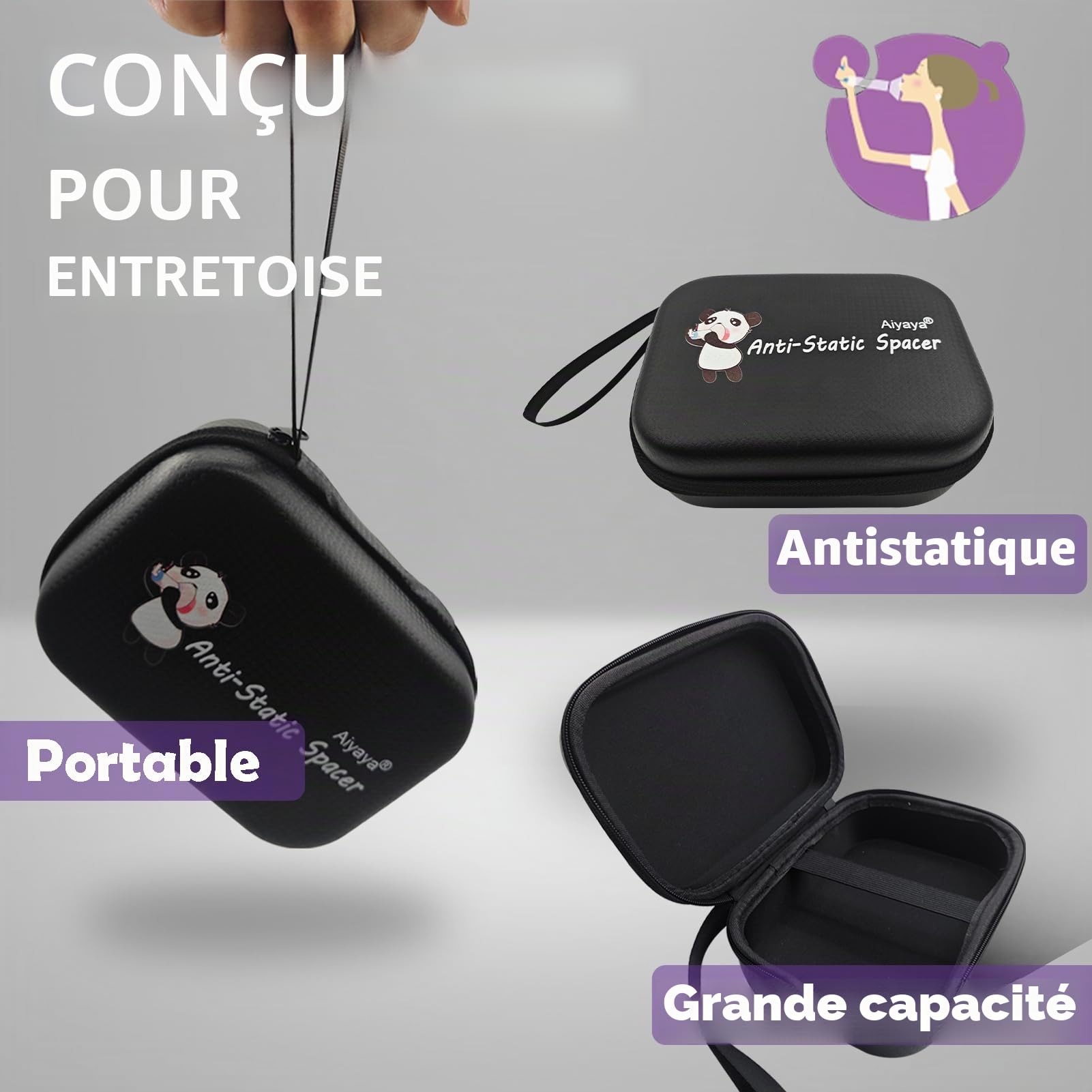 Chambre d'inhalateur avec masque et étui de transport de voyage, chambre d'aérosol utilisée avec n'importe quel inhalateur de dose dosée (MDI) pour l'asthme et les problèmes respiratoires (adulte)