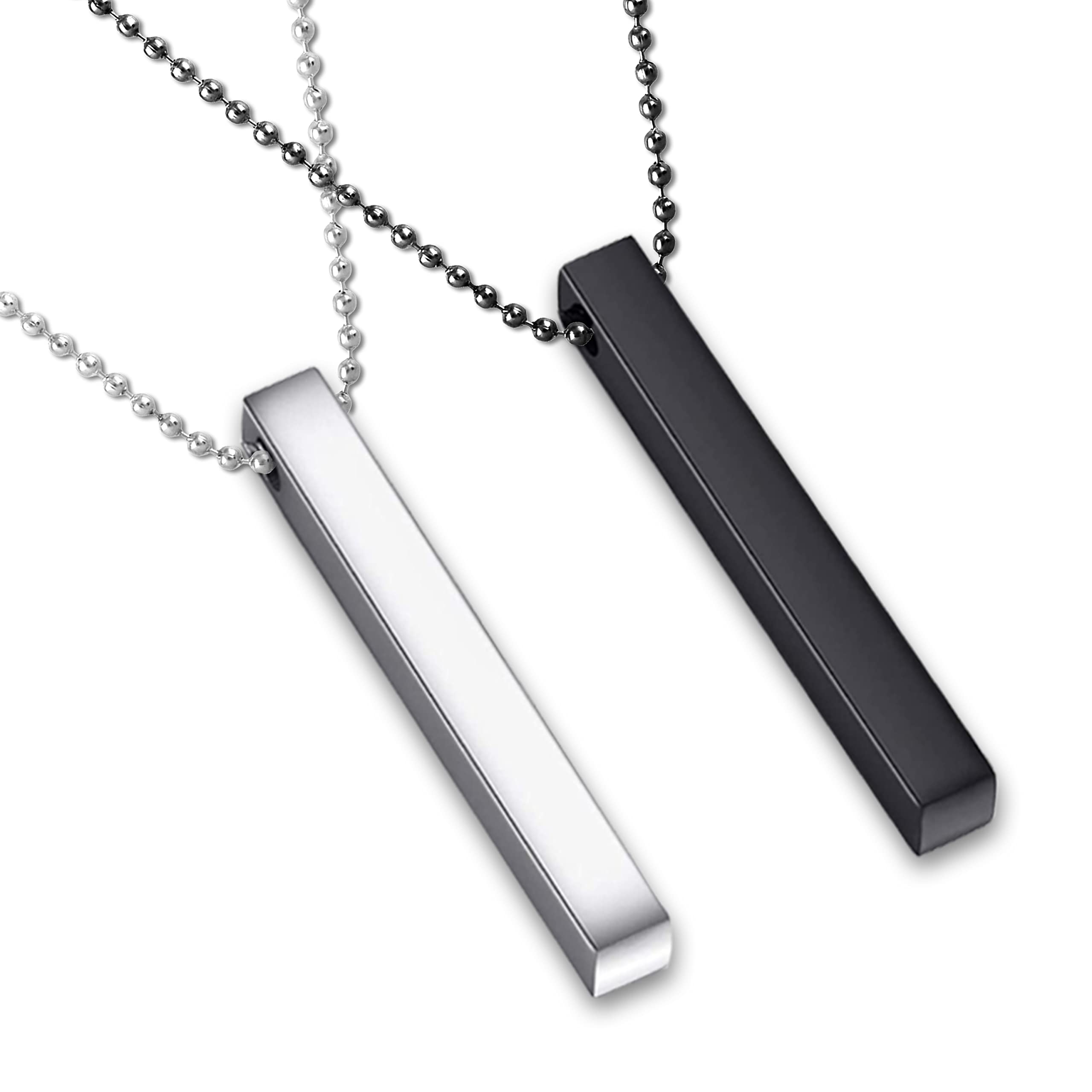 Stainless Steel Bar Pendant Necklace for Men Women Couples Boy girls black Necklaces Long Ball Chain Unisex boyfriend gents boys Vertical Stick Silver Locket gym Valentine Platinum Stylish