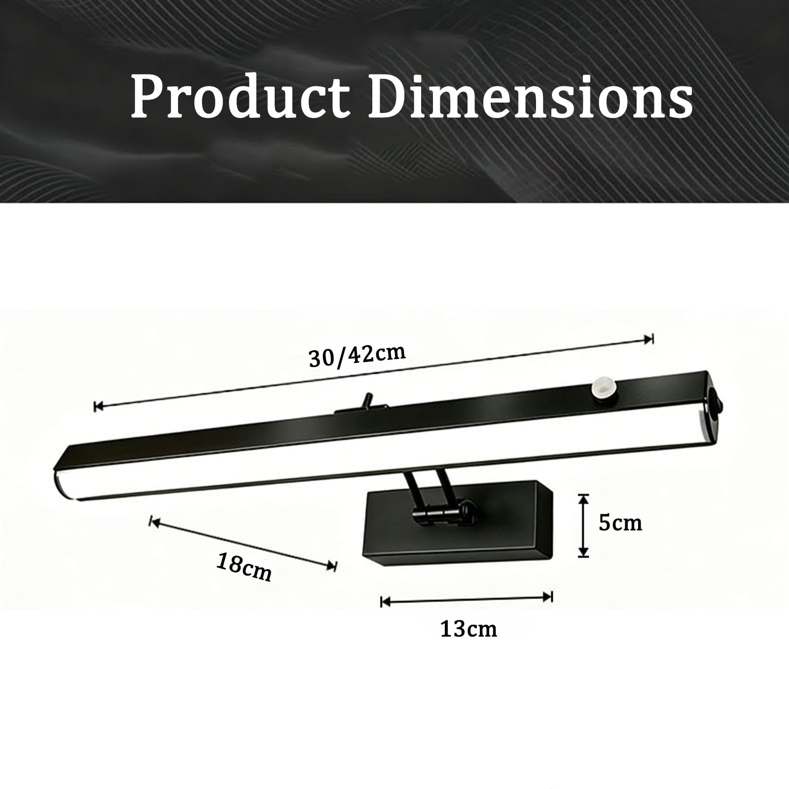 LED Lampada a Specchio Bagno Ricaricabile Applique da Parete con Sensore di Movimento 180° Girevole Iluminazioni per Pareti con Interruttore Soggiorno Camera da Letto (Nero Luce Bianca,30cm)