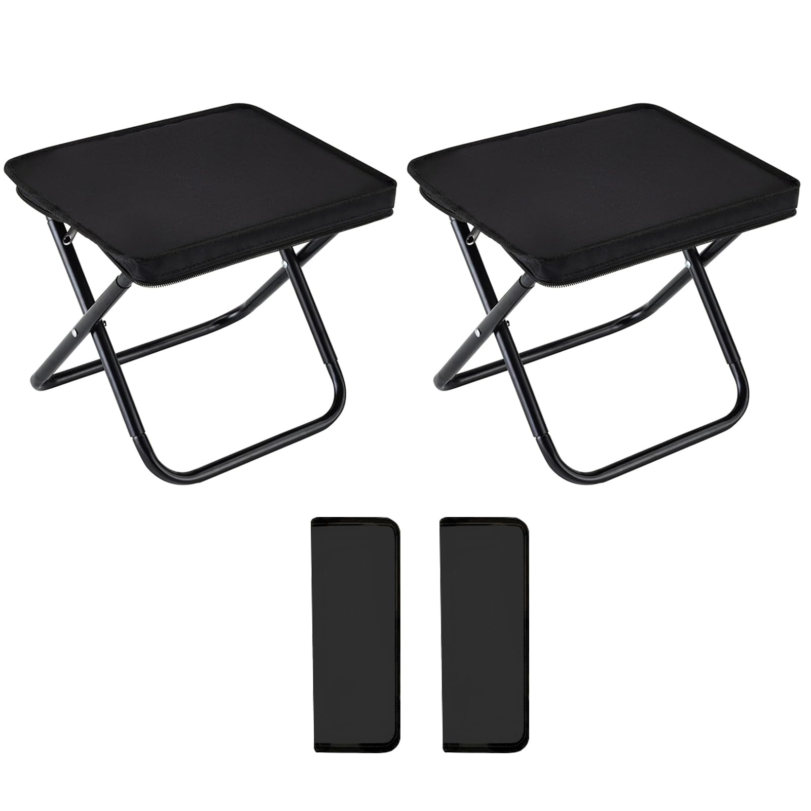 2 Taburete Plegable Bolsa Portátil 33cm-Diseño 2 en 1, Taburete Camping Compacto Ultraligero para Adultos, Senderismo Pesca Eventos Exterior, Aguanta 120kg, Negro