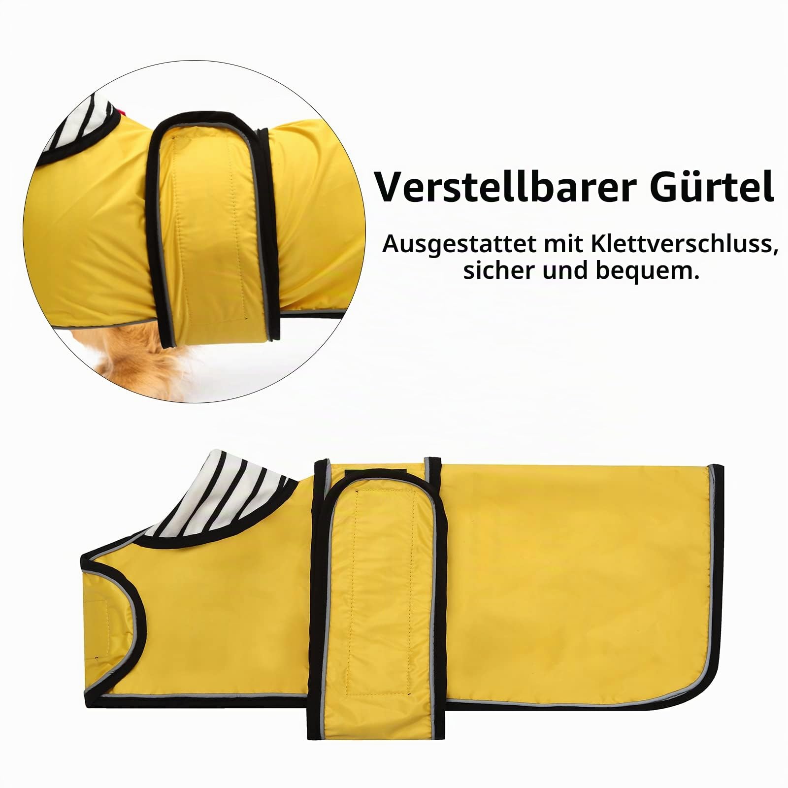 Geyecete Hunde Regenmantel,Einstellbar Wasserdicht Hundejacke für Dackel,Regenmantel mit reflektierenden Trägern,Regenjacken mit Gürtel mit Klettverschluss für Miniaturdackel-Gelb-M