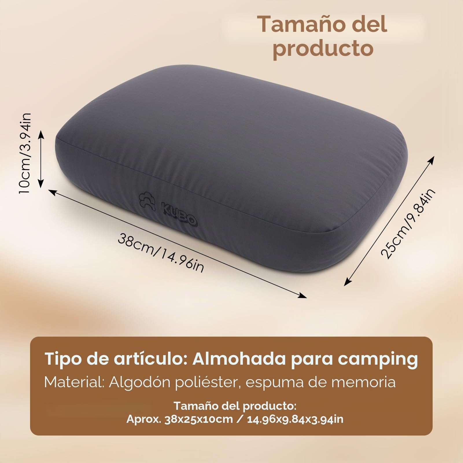Almohada de espuma viscoelástica para camping, cojín de playa portátil de rebote lento para viajes al aire libre, mochileros y caminatas