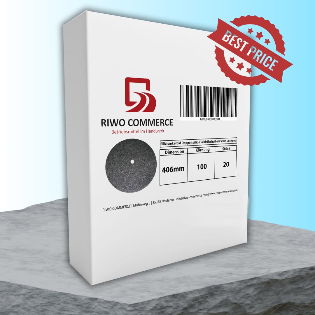 20 unità dischi abrasivi bifacciali Ø406mm, carburo di silicio con foro per vite 25mm, per macchine monodisco, macchine per la pulizia e lucidatura dei pavimenti, ideali per cemento e legno.Grana 36
