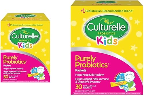 Culturelle Probióticos para niños, paquetes diarios de apoyo digestivo e inmunológico, marca #1 recomendada por pediatras, 50 unidades y 30 unidades