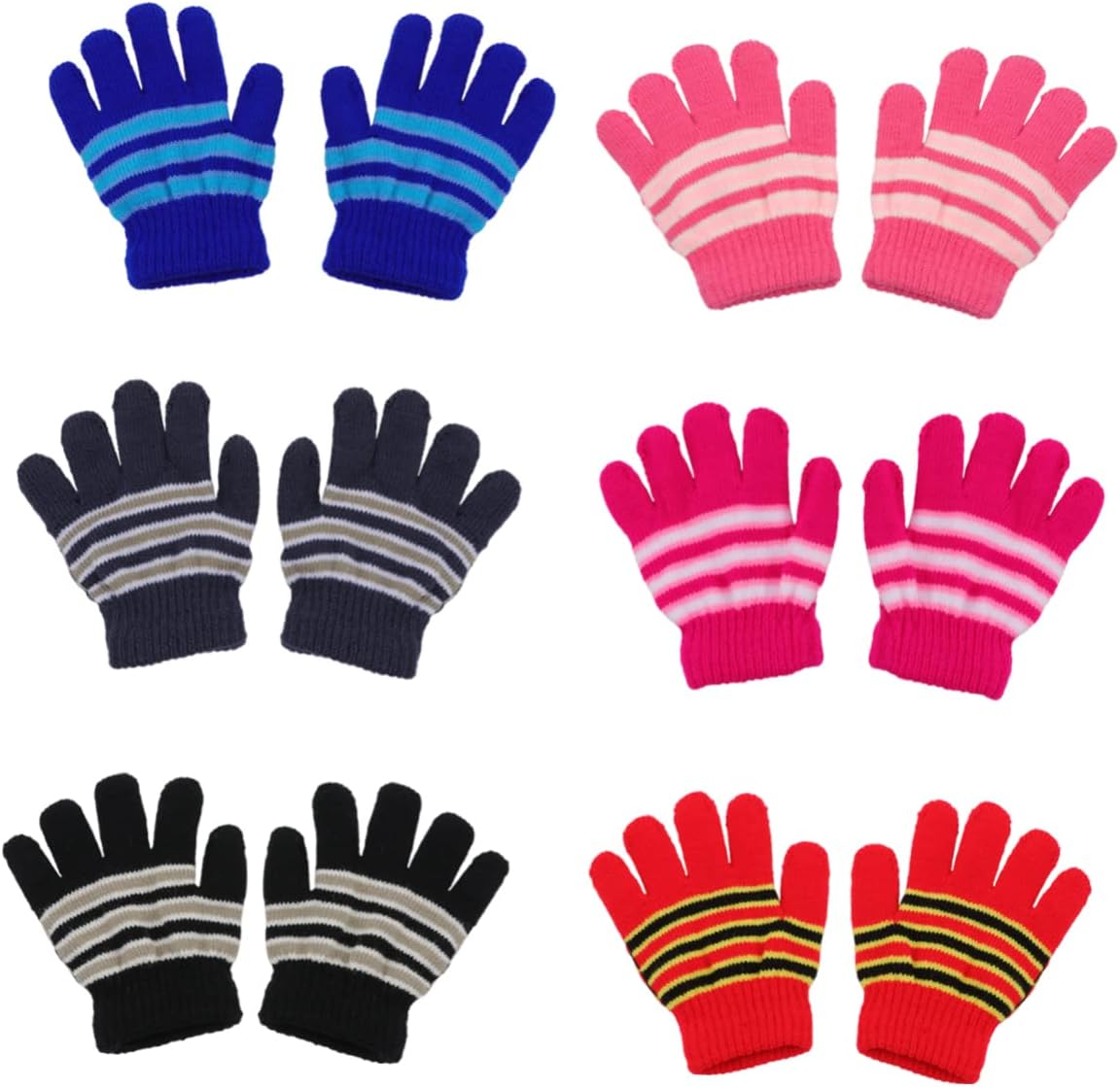 LIFKOME 6pairs Boys and Girls Knitted Warm Gloves Boy Girl Mittens for Winter Full Finger Mittens Clothing for