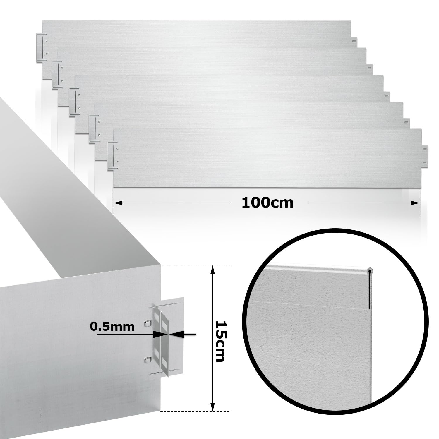 Rasenkante Verzinkt Metall, Beeteinfassung Metall 5m 10m 15m 20m 25m 30m 35m 40m 45m 50m, Rasenkanten Mähkante Palisade, Kann für Hof, Garten, Silber (Länge 15m - Höhe 15cm)