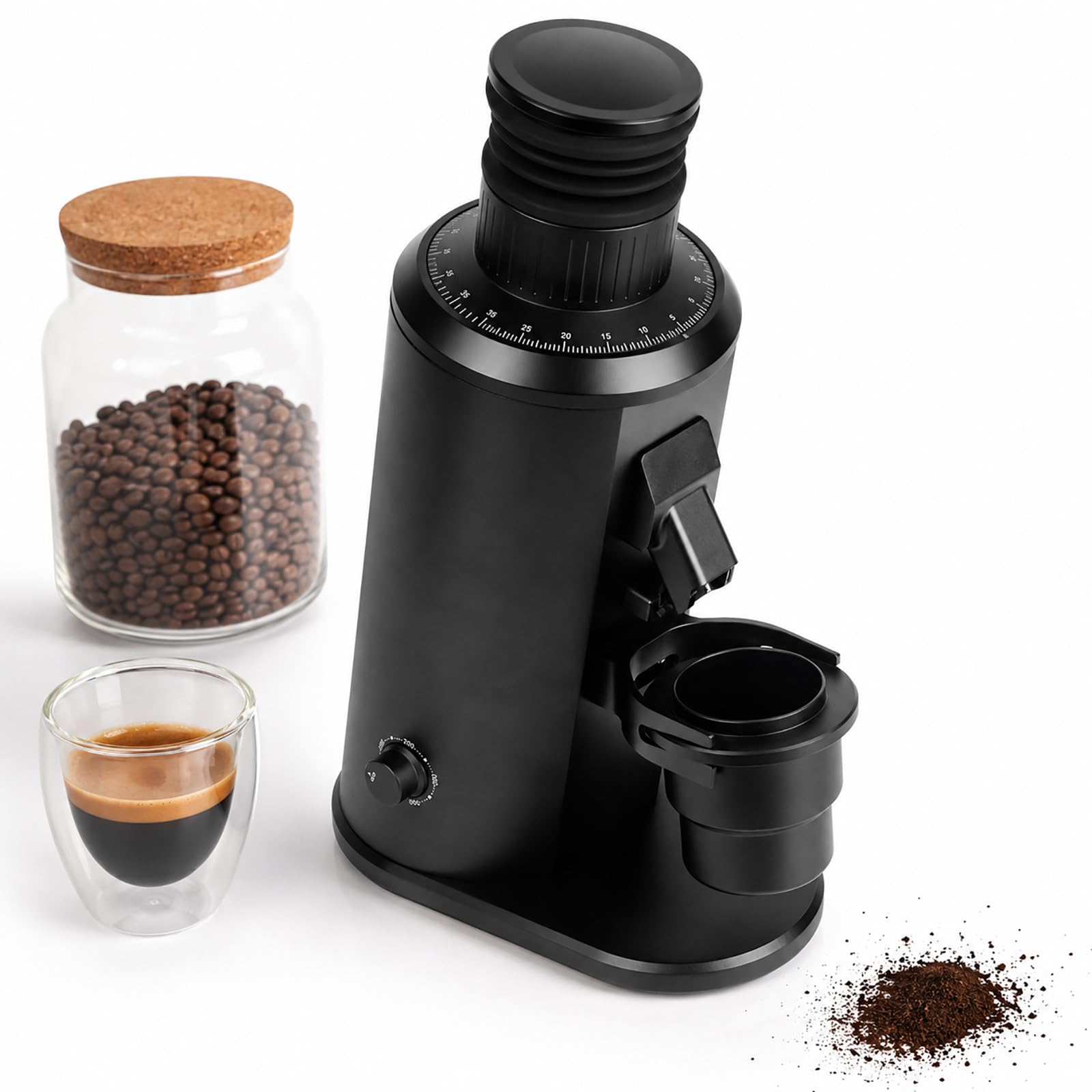 vnmudzeo Professional Coffee Bean Grinder - 80mm Flat Burr Espresso Mill with Stepless Grind Dial, Variable Speed Motor, Magnetic Chute and Dosing Cup Black