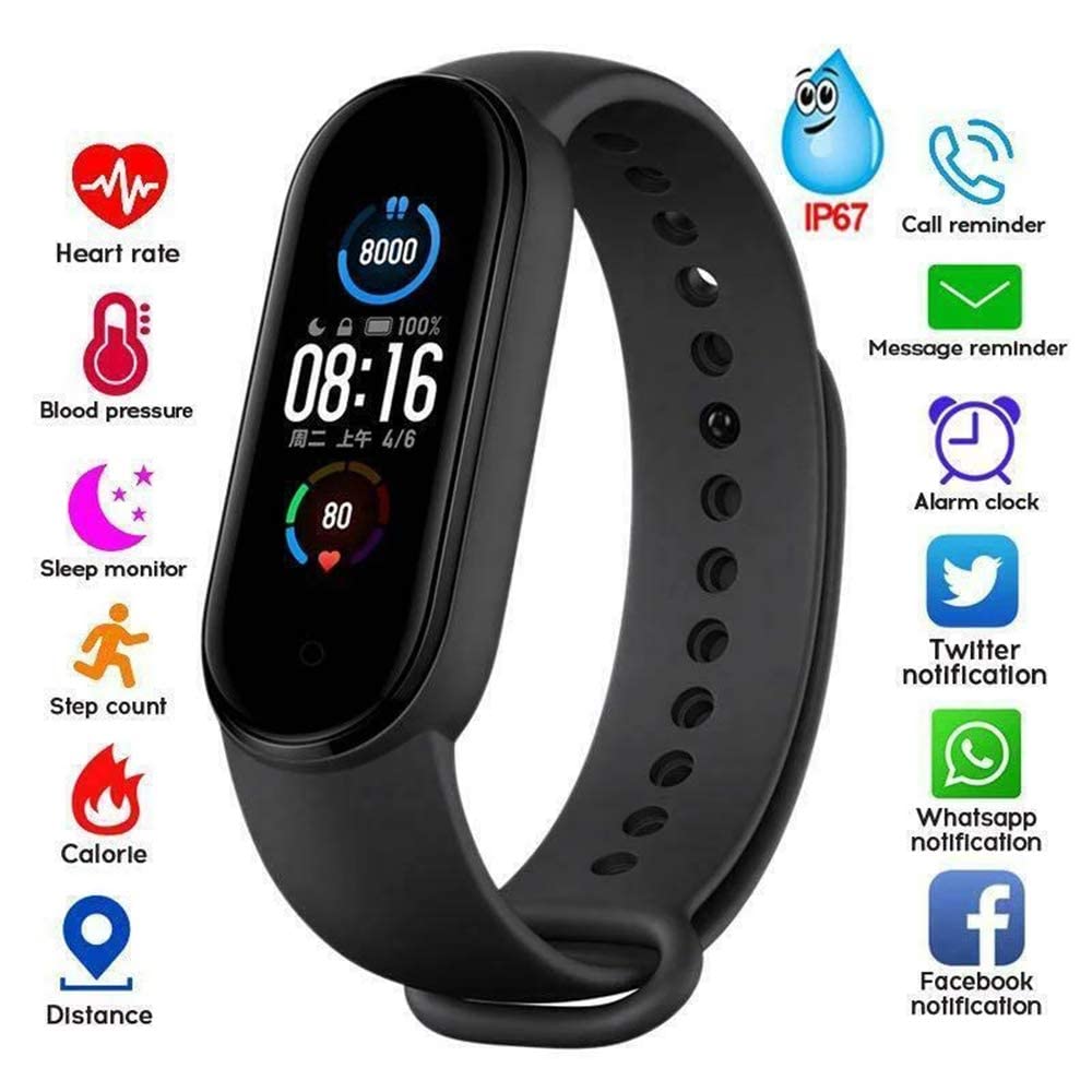 KANBUN M5 Smart Watch dla mężczyzn i kobiet, monitor tętna, monitor ciśnienia krwi, fitness, opaska do smartwatcha, pasek sportowy, do iOS i Android, fitness (pomarańczowy)