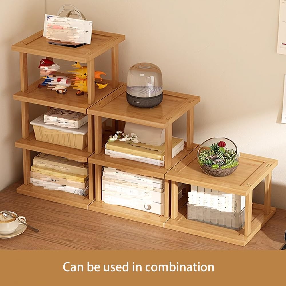 Generico Espositore Per La Casa, Libreria Da Scrivania In Legno A 2/3 Livelli, Organizzatore Di Libri Per Piccoli Spazi Salvaspazio(Brown,3-Tier 65x23x37cm)