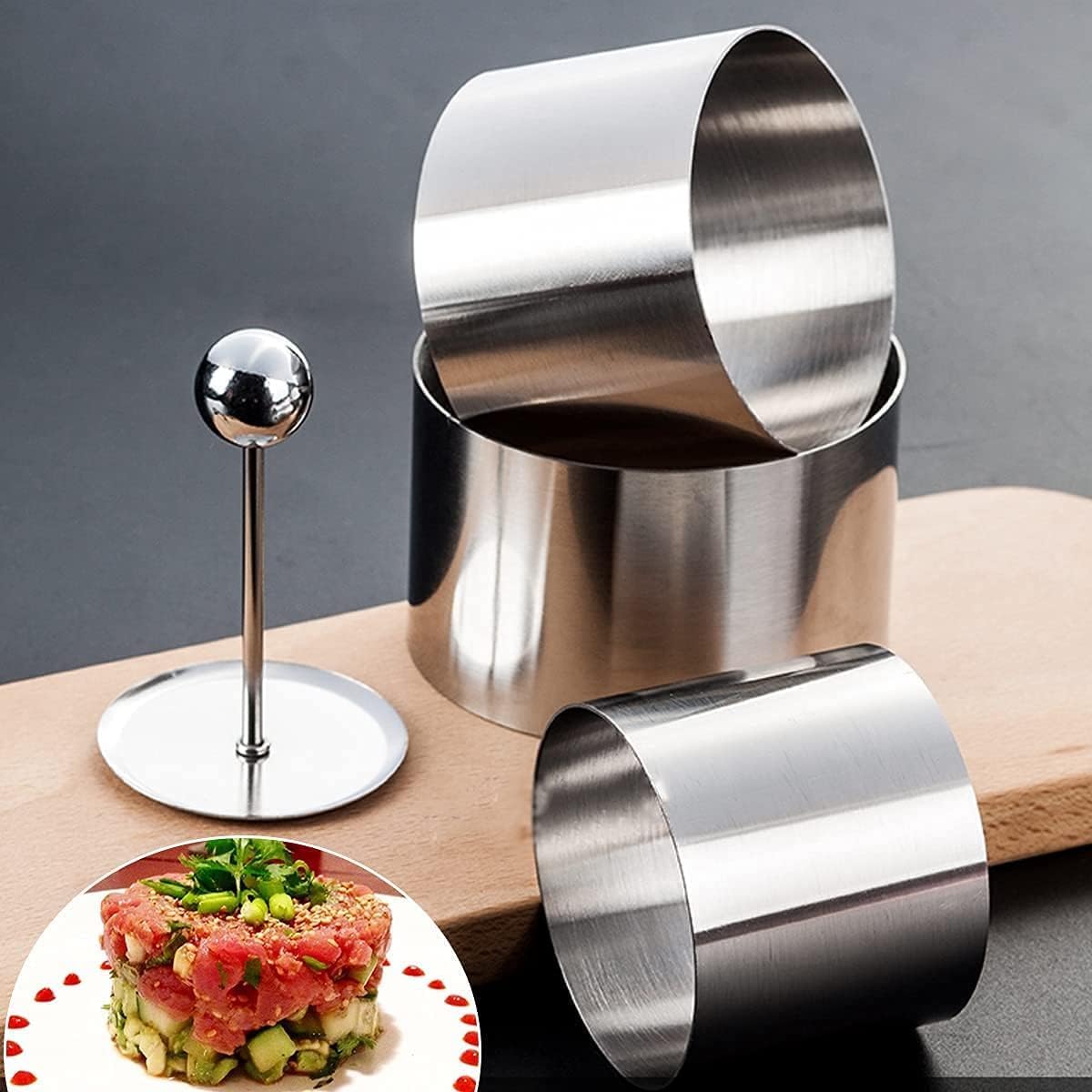 Los anillos de cocina del molde de la torta del molde de la torta de los cortadores redondos con el empujador 304
