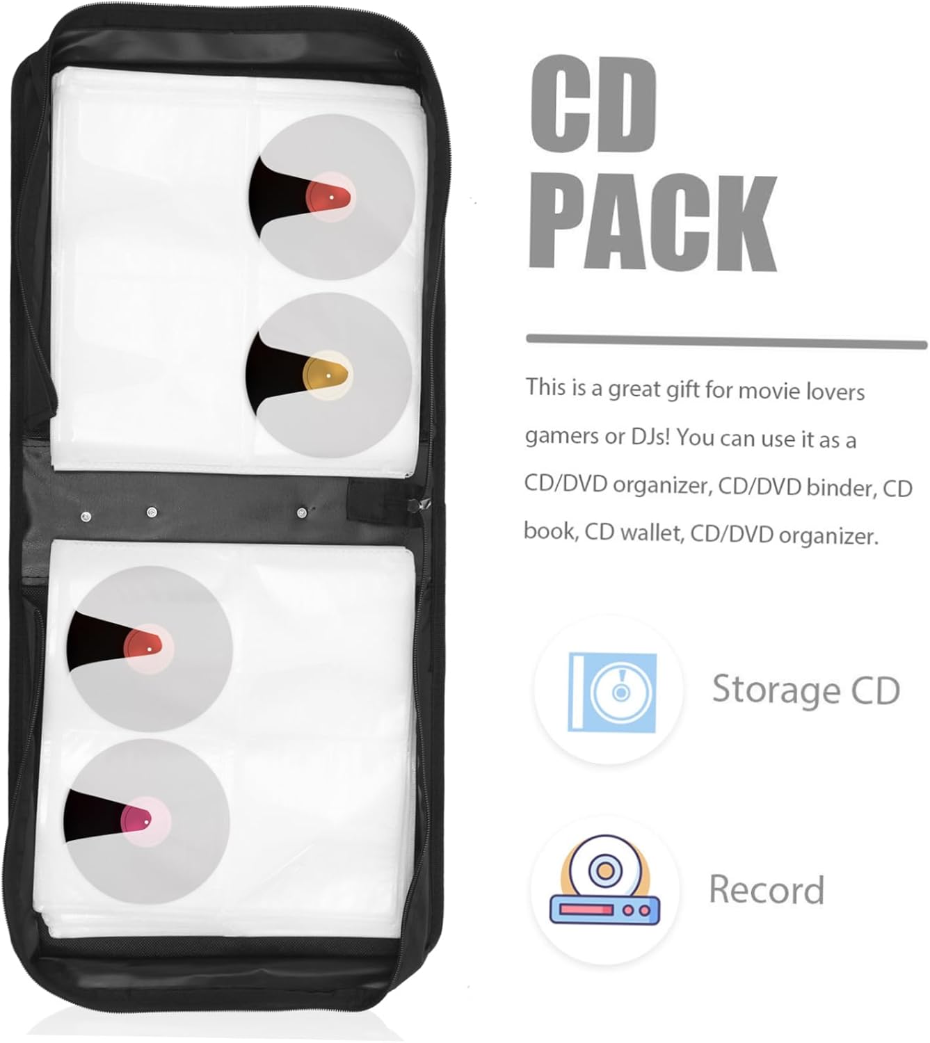 200pieces Large Capacity Pu Cd Storage Bag for Discs Red Faux Leather Organizer for Home Car and Travel Stylish Cd DVD Holder with Easy Zipper Closure