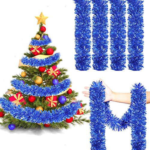 HCSSZ 32.8FT Blue Christmas Tinsel Garland Xmas Shiny Metallic Twist Tinsel Garland Tinsel Thick Hanging Decorations for Christmas Tree Wedding Party Supplies