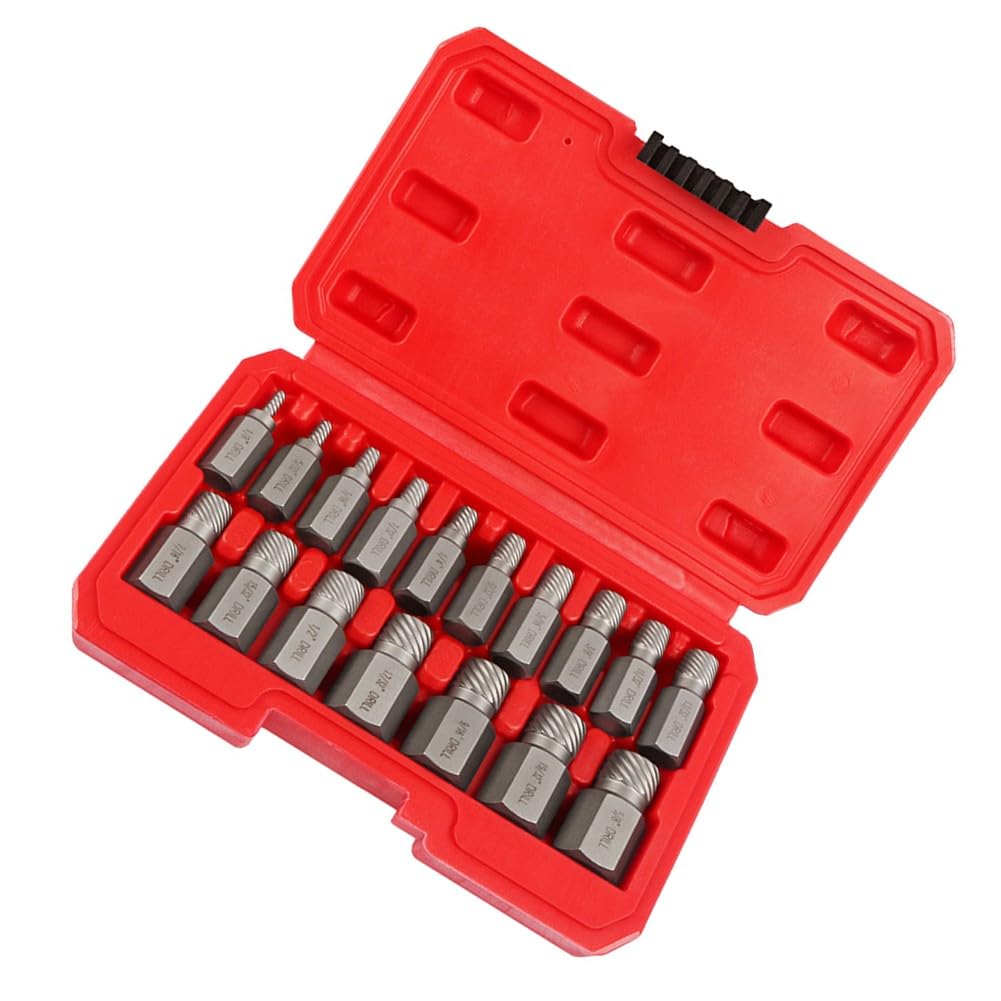 EasyByMall Juego de 17 extractores de tornillos, removedor de pernos rotos dañados con cabeza hexagonal, extractores de flauta en espiral de metal para reparación de automóviles, garaje, renovación