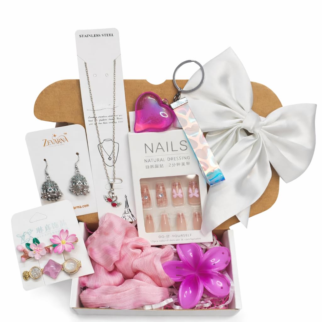 8-Piece Gift Hamper for Woman & Girls Under 300 | Cute Accessories Gift Set with Earrings, Bracelet, Necklace & Scrunchie | Birthday Gift for Girlfriend, Sister, Teen Girls | Kitty Party Return Gifts | Set of 8 Items | Random Colors and Designs for Surprise-image-24