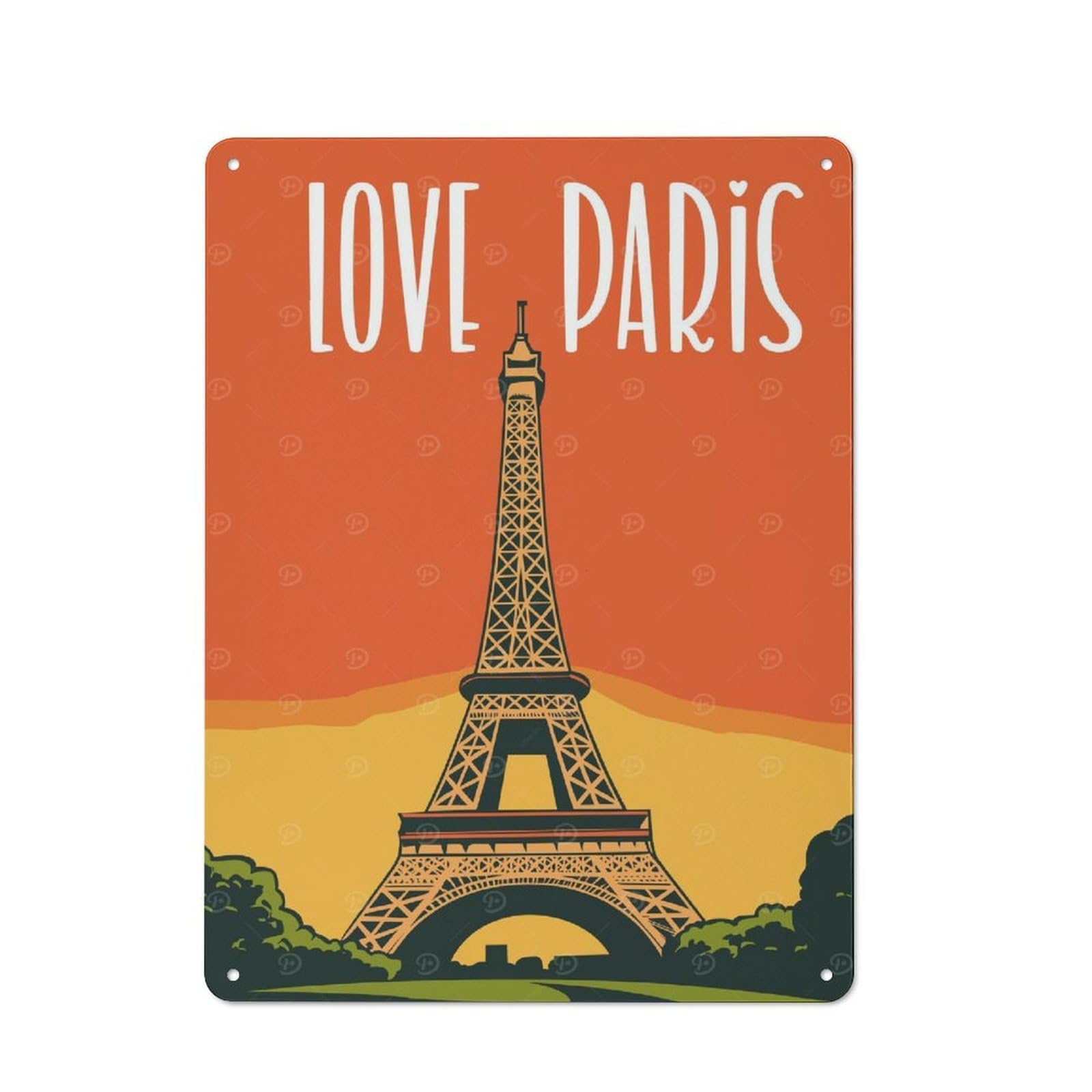 Junmoney Style-21 Love Eiffel Tower Paris Poster Rustic Tin Wall Plaque 40X30cm For Hobby Room Or Studio, A New Home Present For Creative Interior Collectors