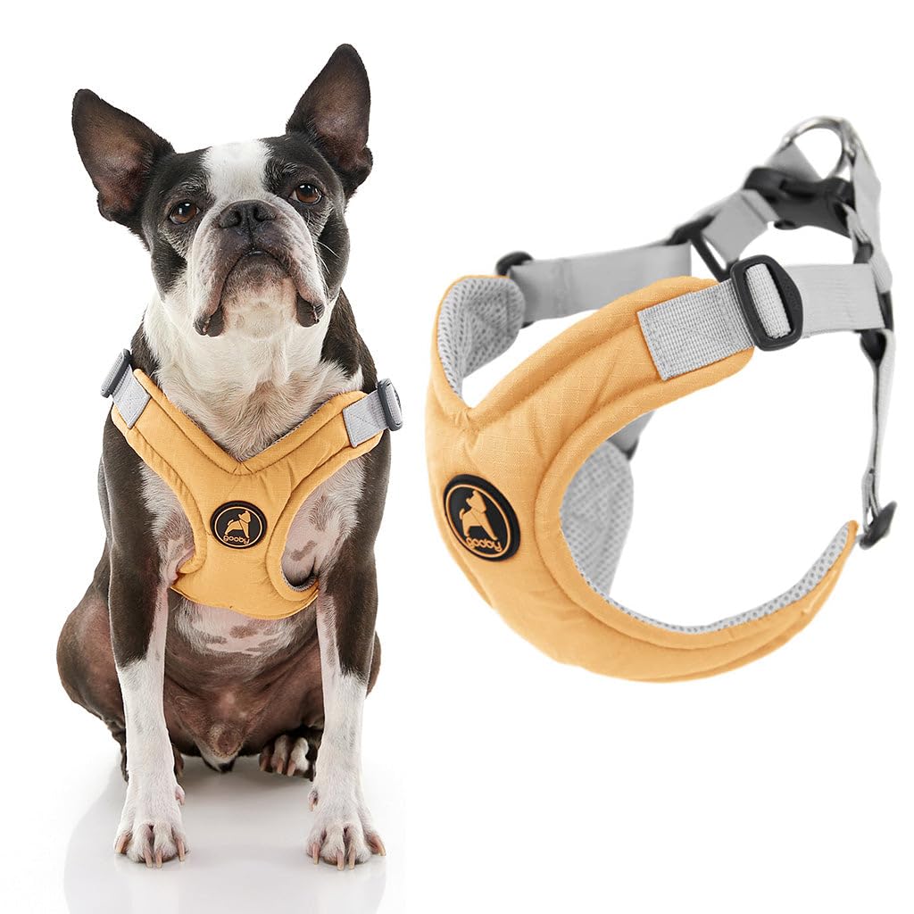 Gooby Memory Foam Step in Harness - Yellow, Small - No Pull Dog Harness with Patented Choke-Free X Frame for Small to Medium Dogs