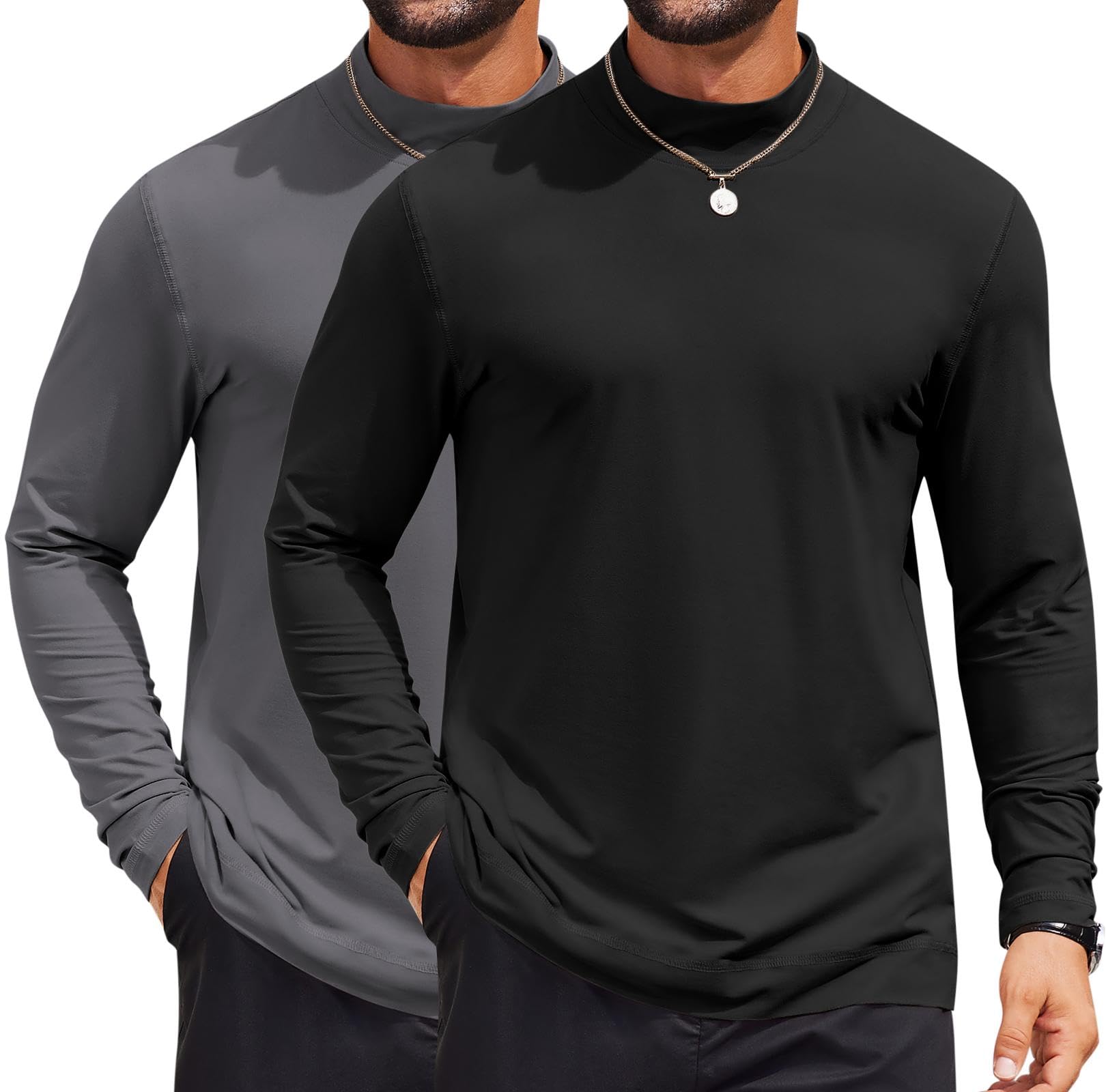 COOFANDY Camicia da uomo a collo alto a maniche lunghe, casual, basic, leggera, a collo alto, maglione da uomo