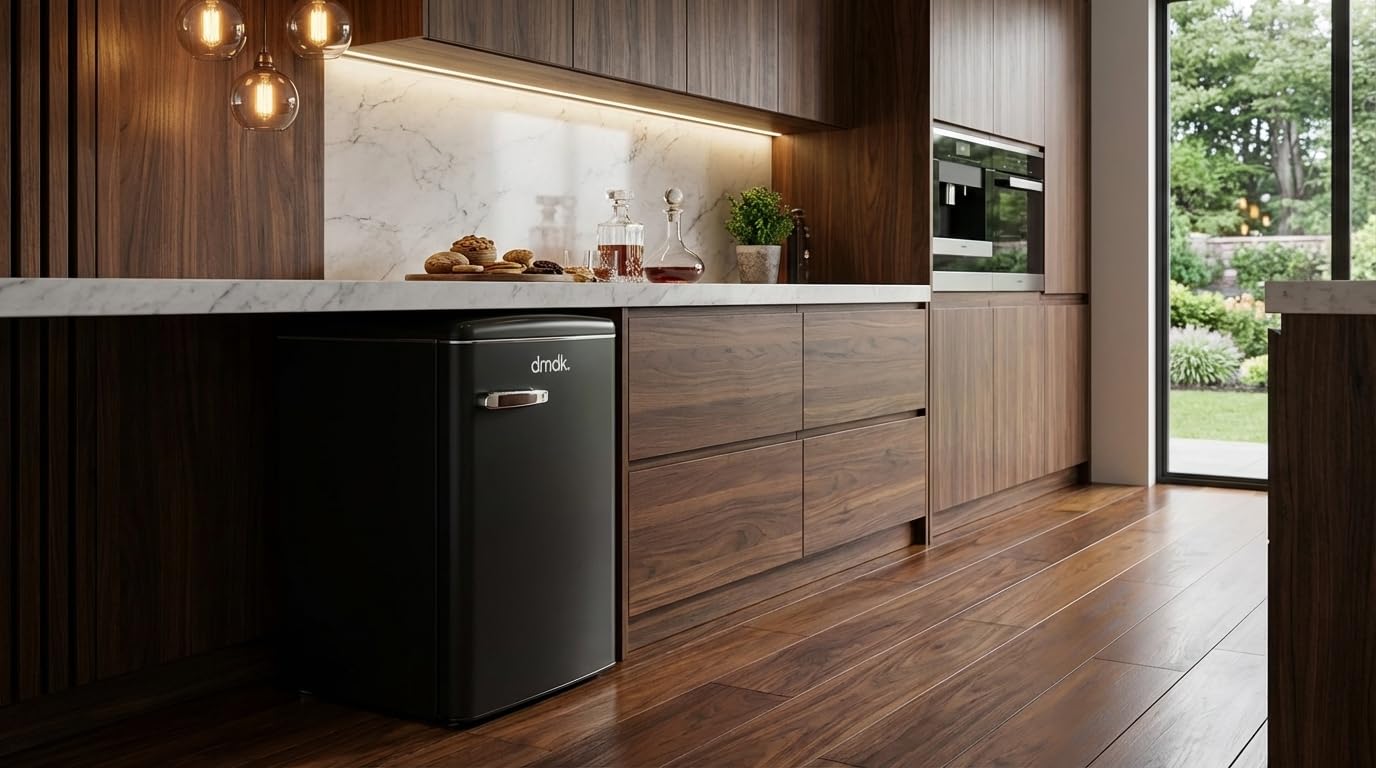 DMDK DKB1 Frigorífico Retro Independiente con Congelador, Negro Mate, 108 L, 89.5x55x61.5 cm, Bajo Consumo, 41 dB