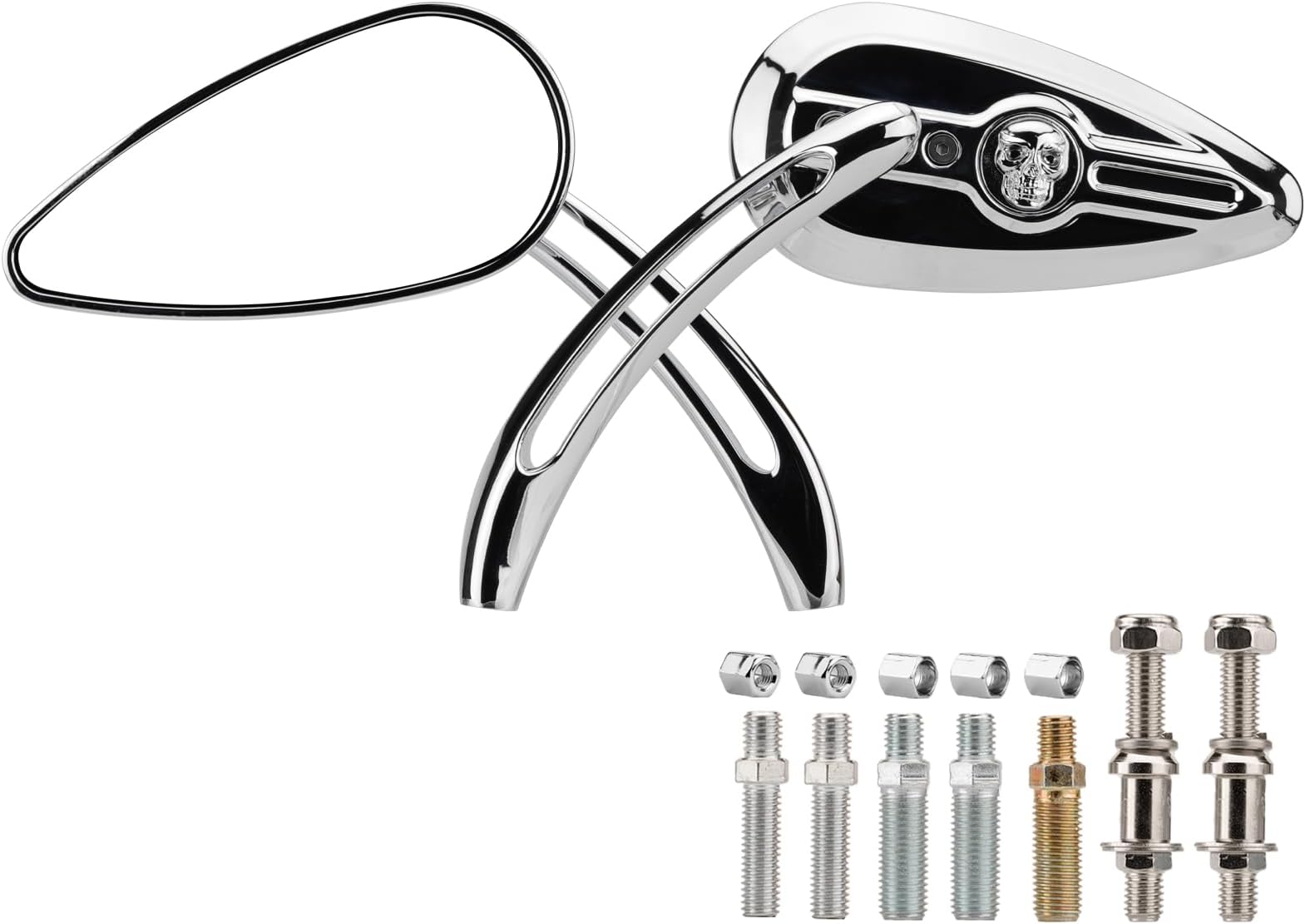 Motorcycle Skull Teardrop Rearview Mirror 8mm 10mm Side Mirrors 360 Degree Chrome Universal Replacement for Harley Touring Softail Dyna Sportster XL 883 1200 Electra Glide