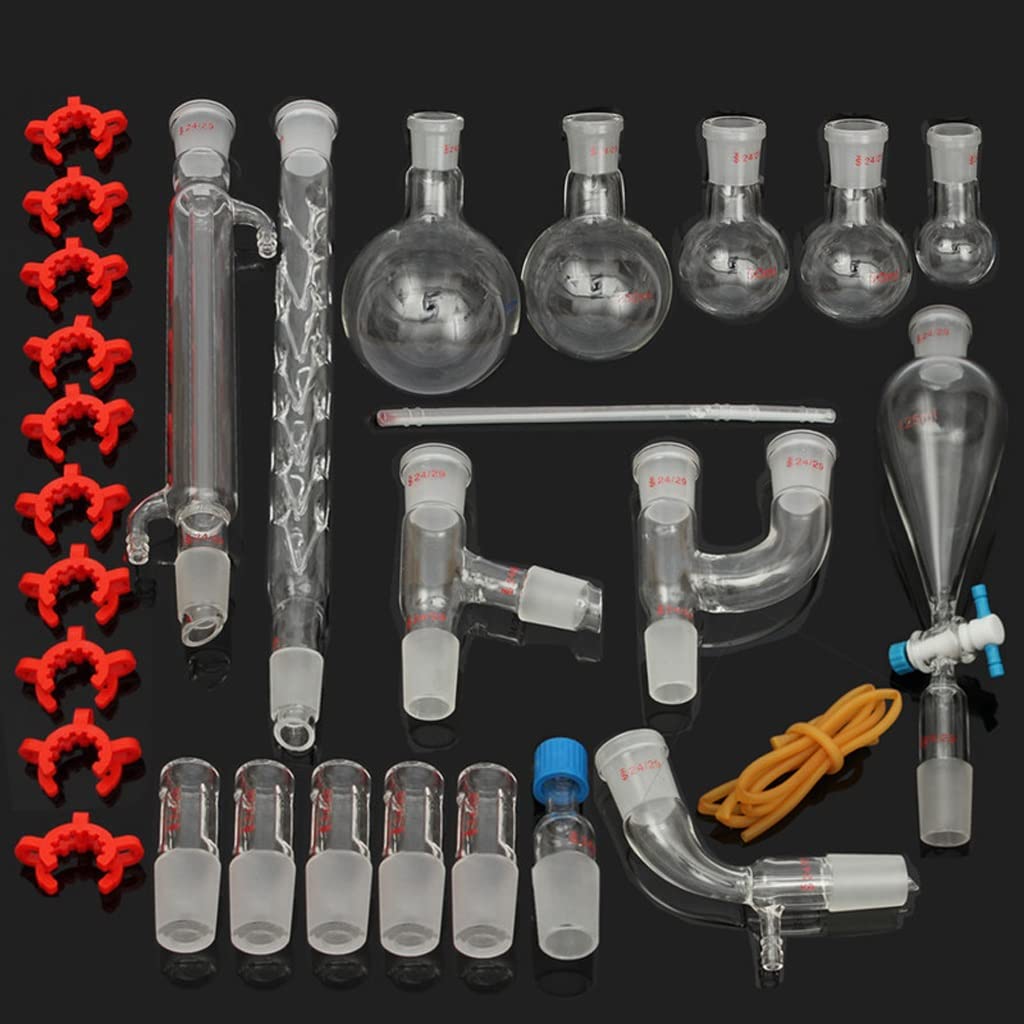 29Pcs/set Distillation Apparatus Laboratory Glassware Kit Set Chemistry Lab Glass Distilling Distillation Apparatus 24/29 (Color : A)
