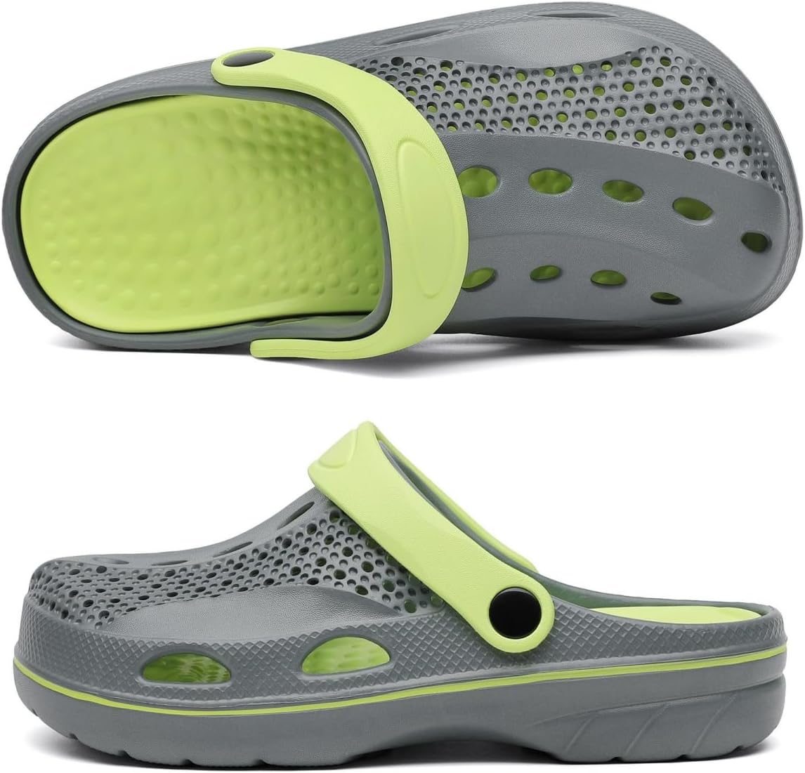 VZQ Women and Men Arch Support Clogs Slip-on Garden Shoes Outdoor Beach Slippers Sandals with Plantar Fasciitis Feet Cushion Insoles 5.5-6.5 Wide Women/4.5-5.5 Wide Men Grey and Green image 3 of 3 B0C4LFZPY3