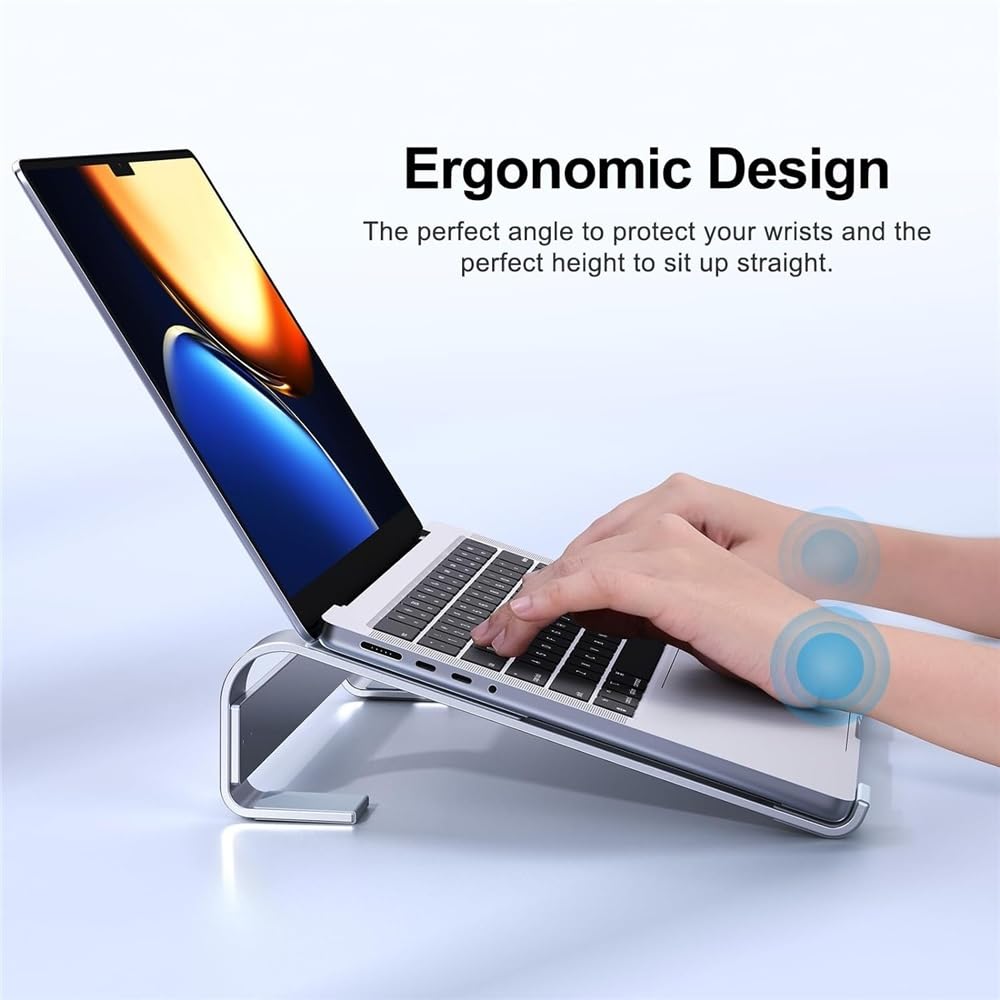 Soporte ergonómico for portátil de Escritorio, aleación Aluminio, con refrigeración y Soporte Base para Portátil(Silver)