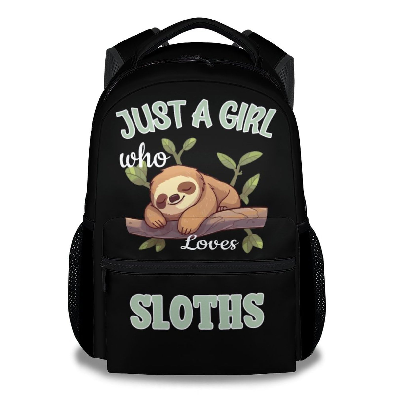 MEETUHONEY Backpack for Girls - 17 Inch Cute Sloth Kids Backpack for Elementary School - Black Large Capacity Bookbag for Kindergarten