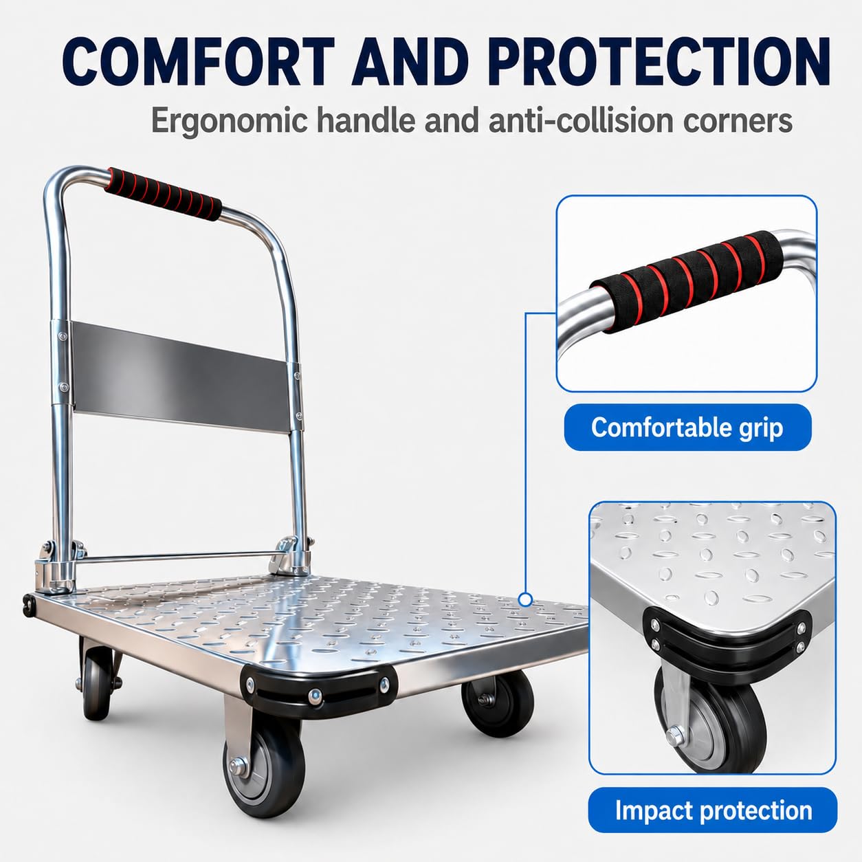 MAGIC SELECT Carro Plataforma Plegable 600 kg 90 x 60 cm | Ruedas 360º, Plataforma Antideslizante, Asa Plegable Ergonómica, Cuerda Elástica y Kit de Montaje