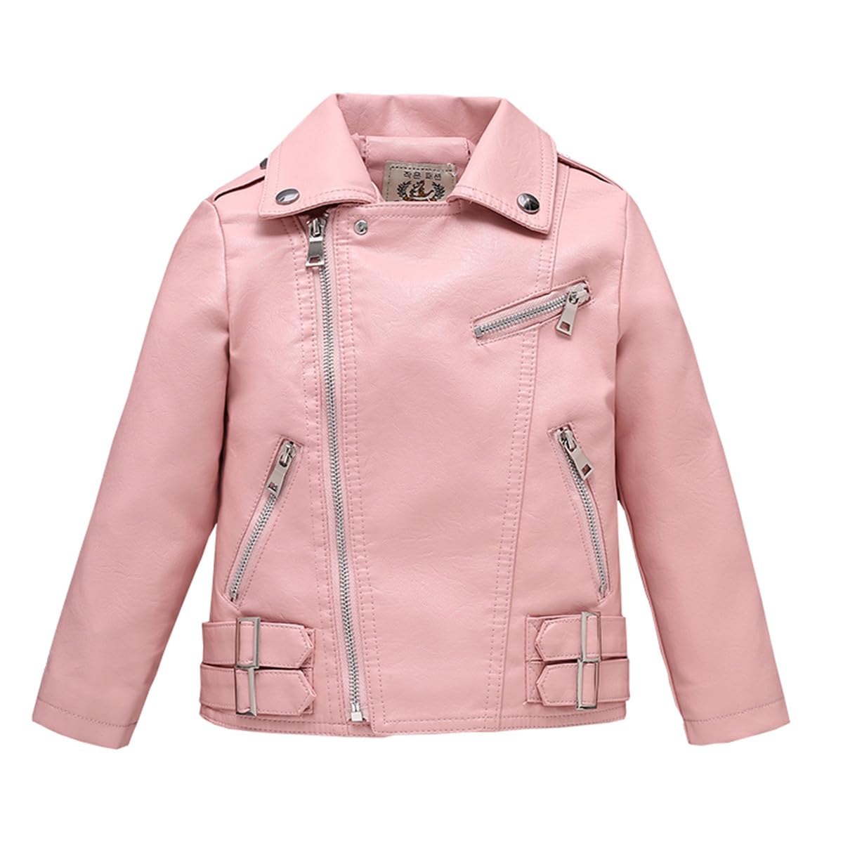 Kids Faux Leather Biker Jacket, Motorcycle Style with Lapel Collar Spring Fall Coat for Boys and Girls 3-16 Years