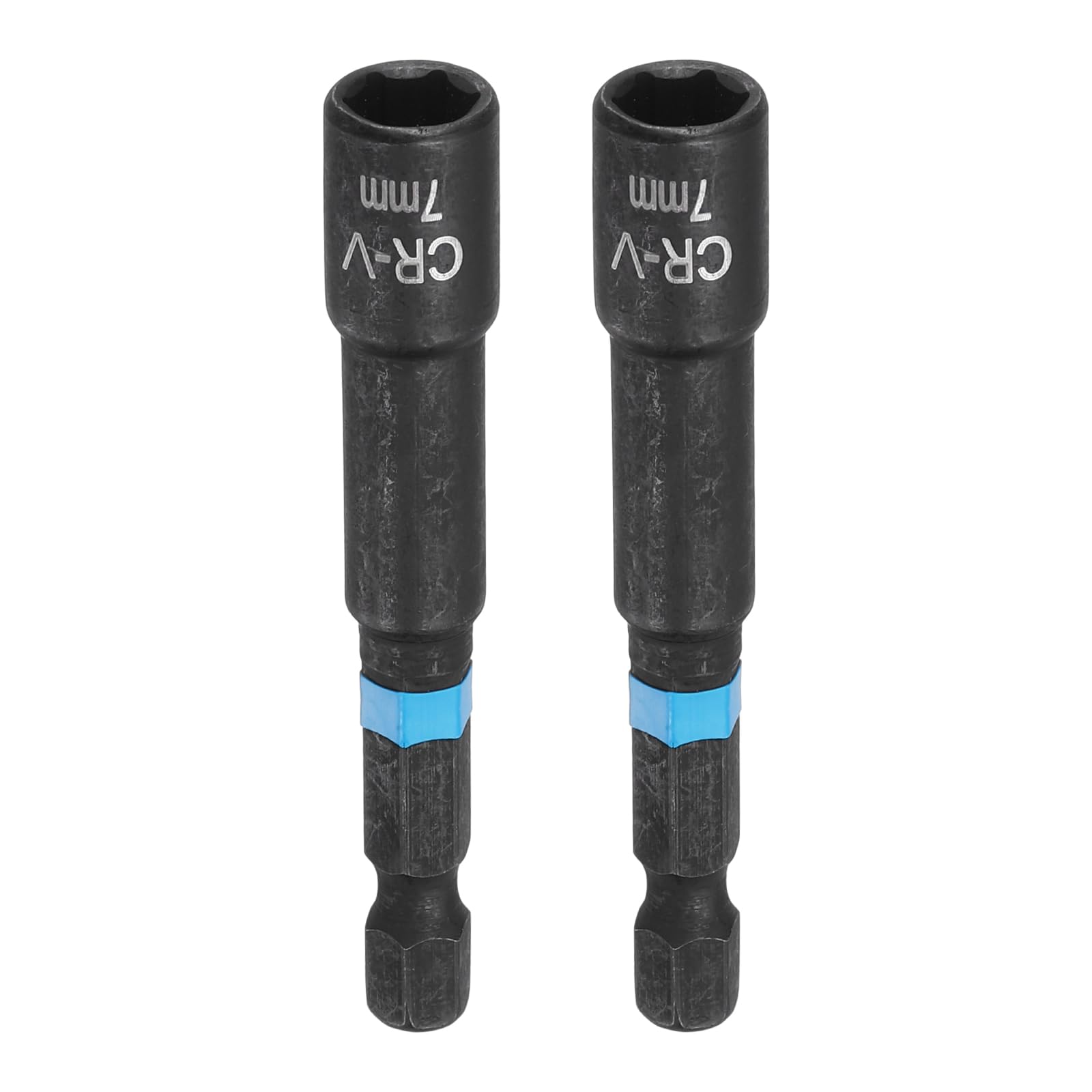 sourcing map 2pcs Nut Driver Drill Bit 7mm Metric Socket 1/4" Hex Shank 2.56" (65mm) Magnetic 6-Point Sockets Quick Change Cr-V Steel Bolt Setters for Power Drill Drivers