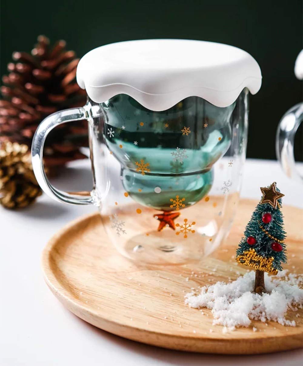 Tasses en verre de Noël de 360 ​​ml verres de décalcomanie personnalisés  tasse à café de thé avec grossiste de poignée