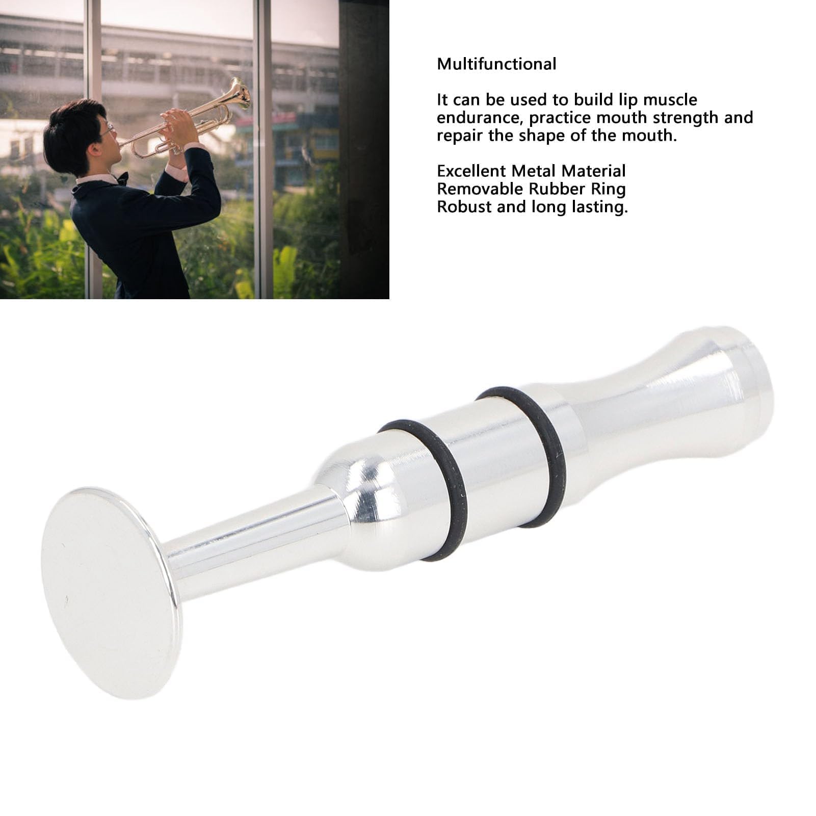 Dispositivo Entrenamiento Embocadura, Ejercitador Labios Metalico para Trompeta Trombón Saxofón, Fortalece Musculos Boca Corrige Forma, Entrenador Musical para Estudiantes Pri