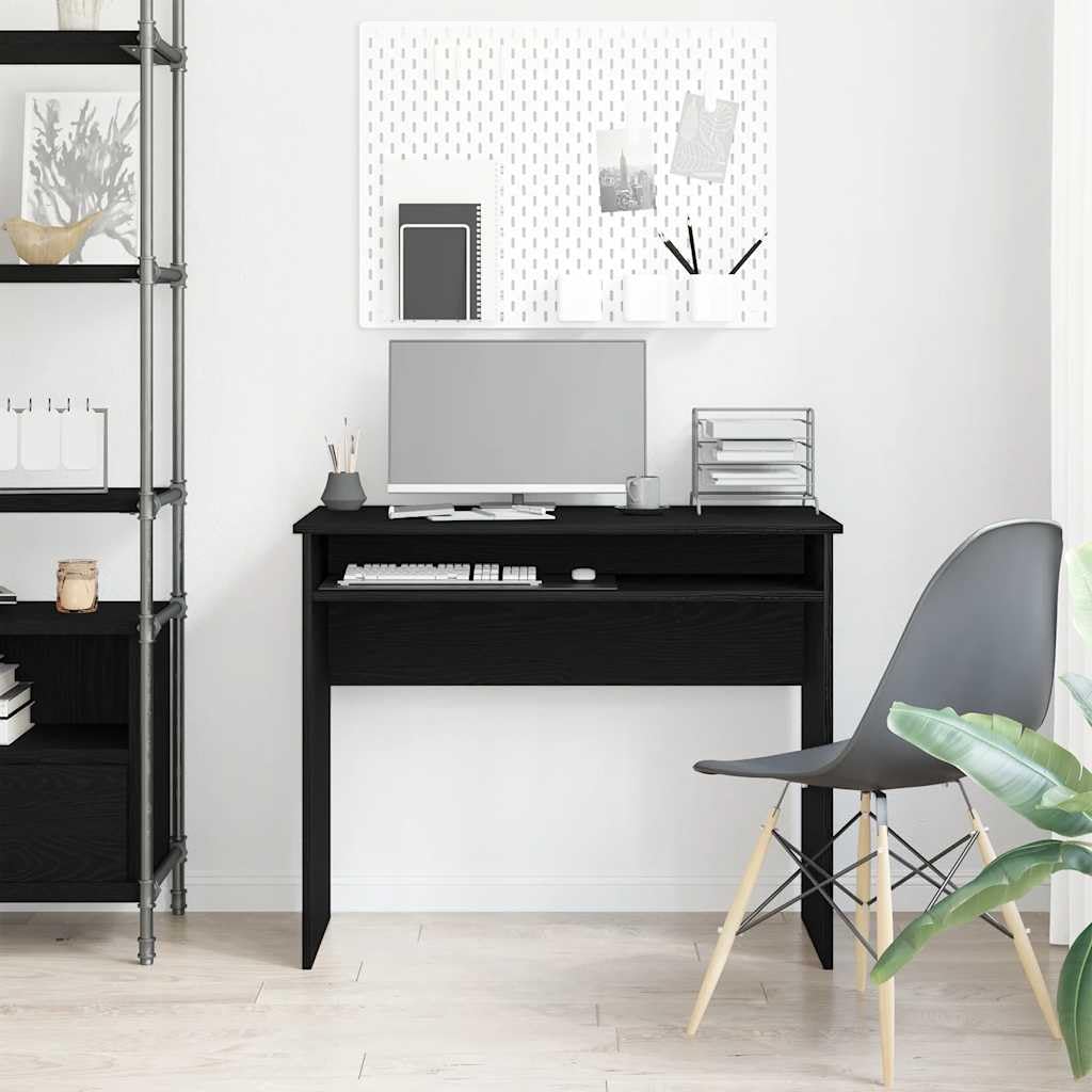 Scrivania per PC 90x50x74 cm Tavolo da Studio Rovere Nero | Tavolo compatto salvaspazio per camera da letto e ufficio con ampio ripiano in legno ingegnerizzato facile da pulire
