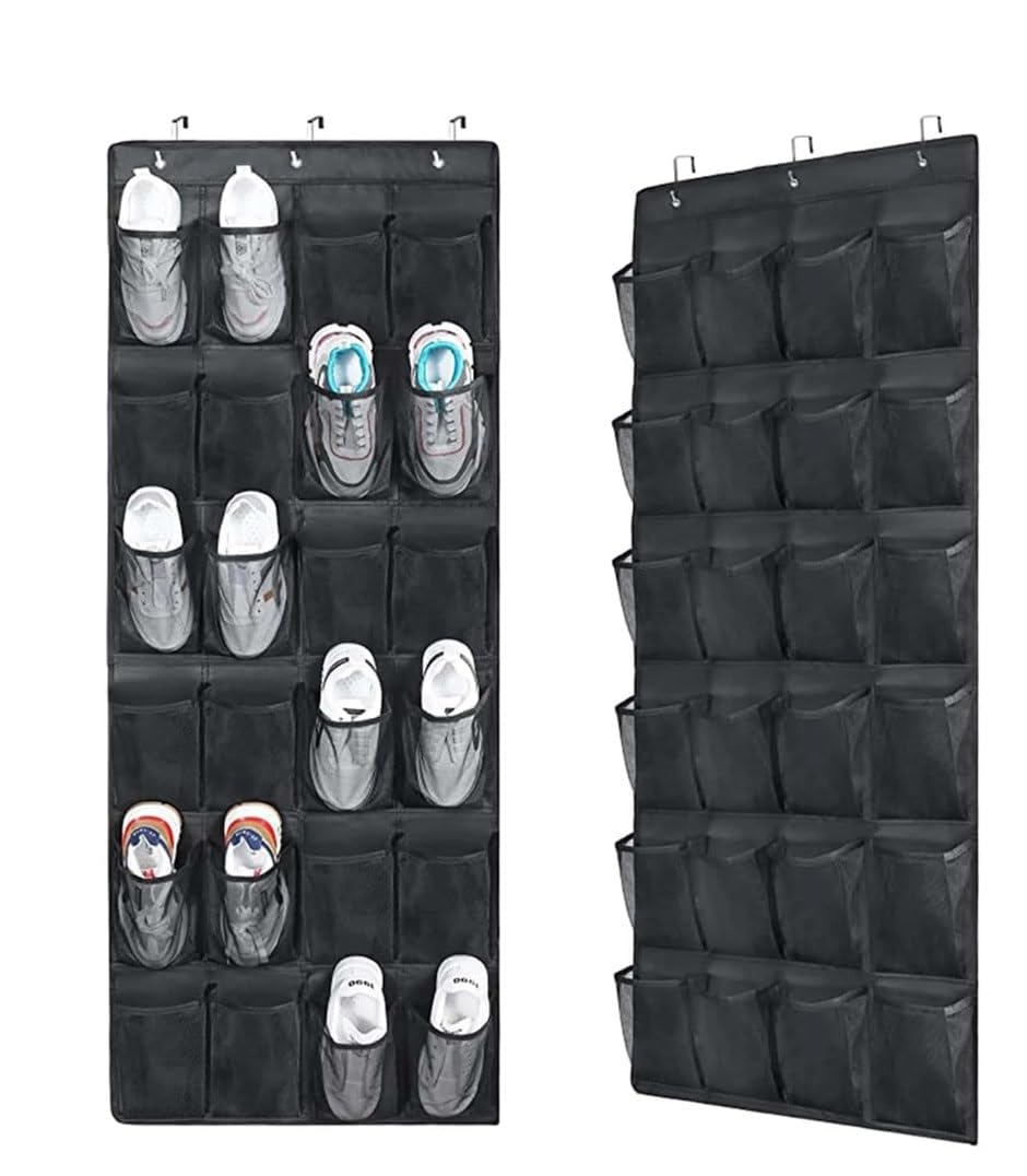 24 Grid Shoe Storage Bag 24 Mesh Pockets Hanging Shoe Rack Holder with 3 Metal Hooks，Used for Closet Bathroom Bedroom Dorm Room Hanging Mesh Organizer Pack of 1 (Multi)-image-38