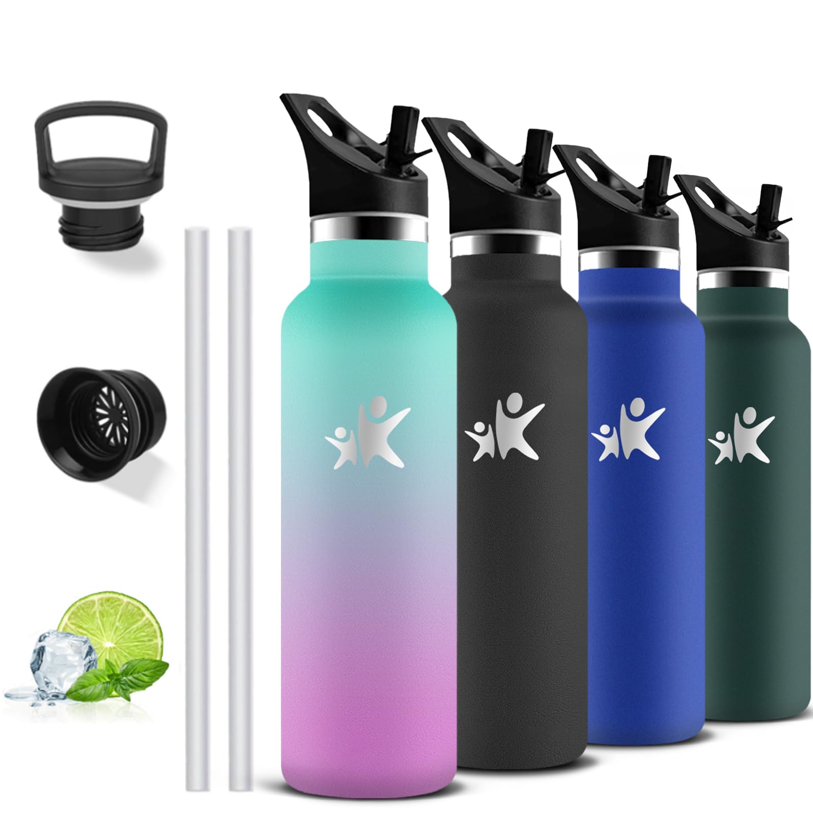 Grsta Insulated Water Bottle, 750ml, BPA Free, Thermal Bottle, with Filter and Straw, Thermal Water Bottles, Keeps Hot for 12 Hours/Cold 24 Hours, Fitness Sports Water Bottles