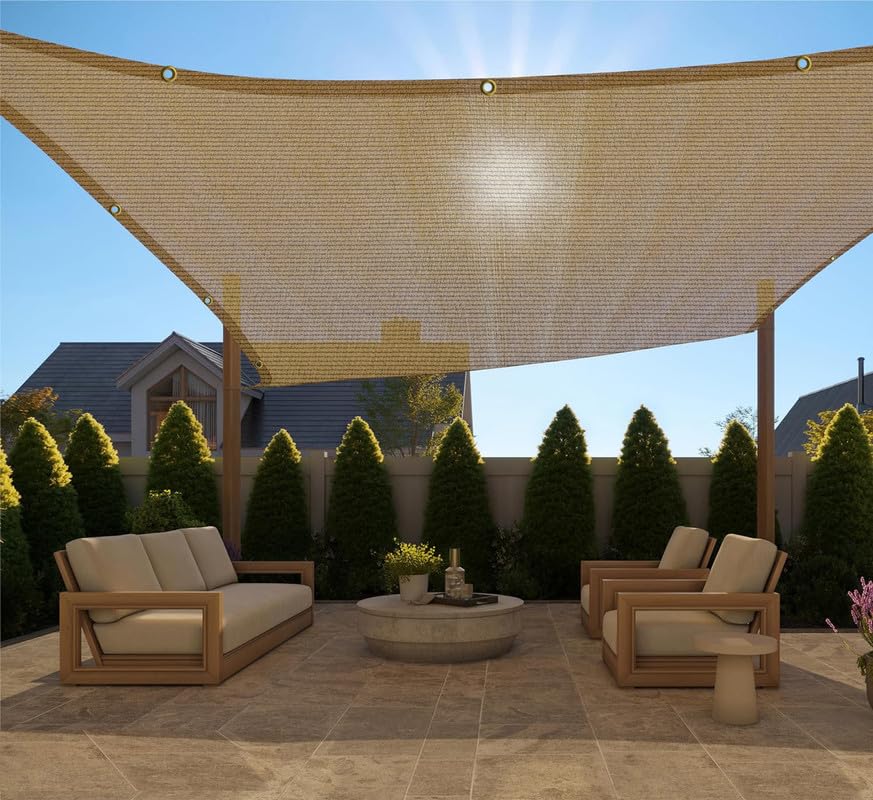 Image of HDPE Fabric Self Fold with SS Eyelet Sun Shade Sails 85-90% Protection from Sun & UV Rays Ideal for CarParking,Outdoor Garden,Balcony,Tent(Beige Black Color, 14 X 24 Feet) Pack of 1 Pc