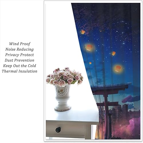 Miniatura 5 de Cortinas opacas con temática japonesa para sala de estar, cortinas de noche de ciudad moderna con aislamiento térmico y reducción de ruido, 2
