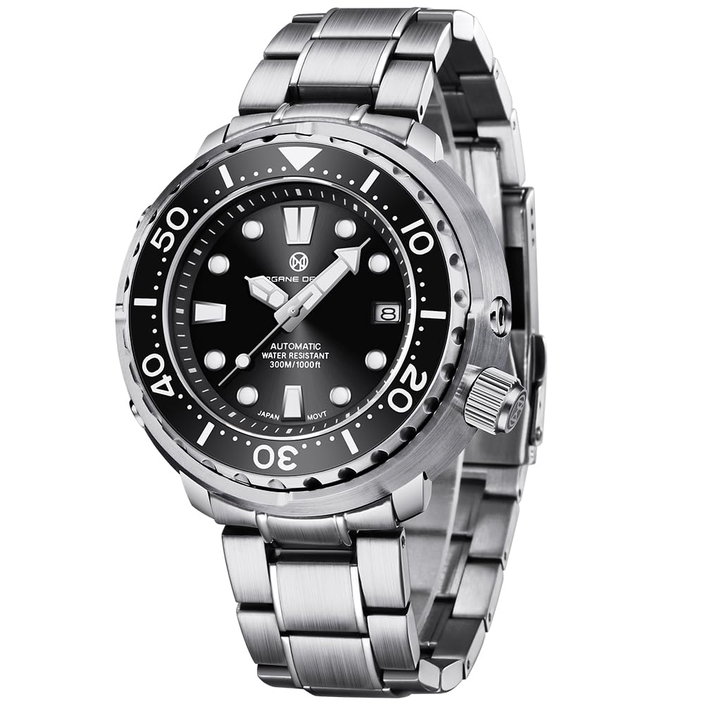 PAGRNE DESIGN Herrenuhren Automatische Armbanduhr Kratzfestes Synthetisches Saphirglas mit Datumsanzeige Gummi-Umweltschutzarmband
