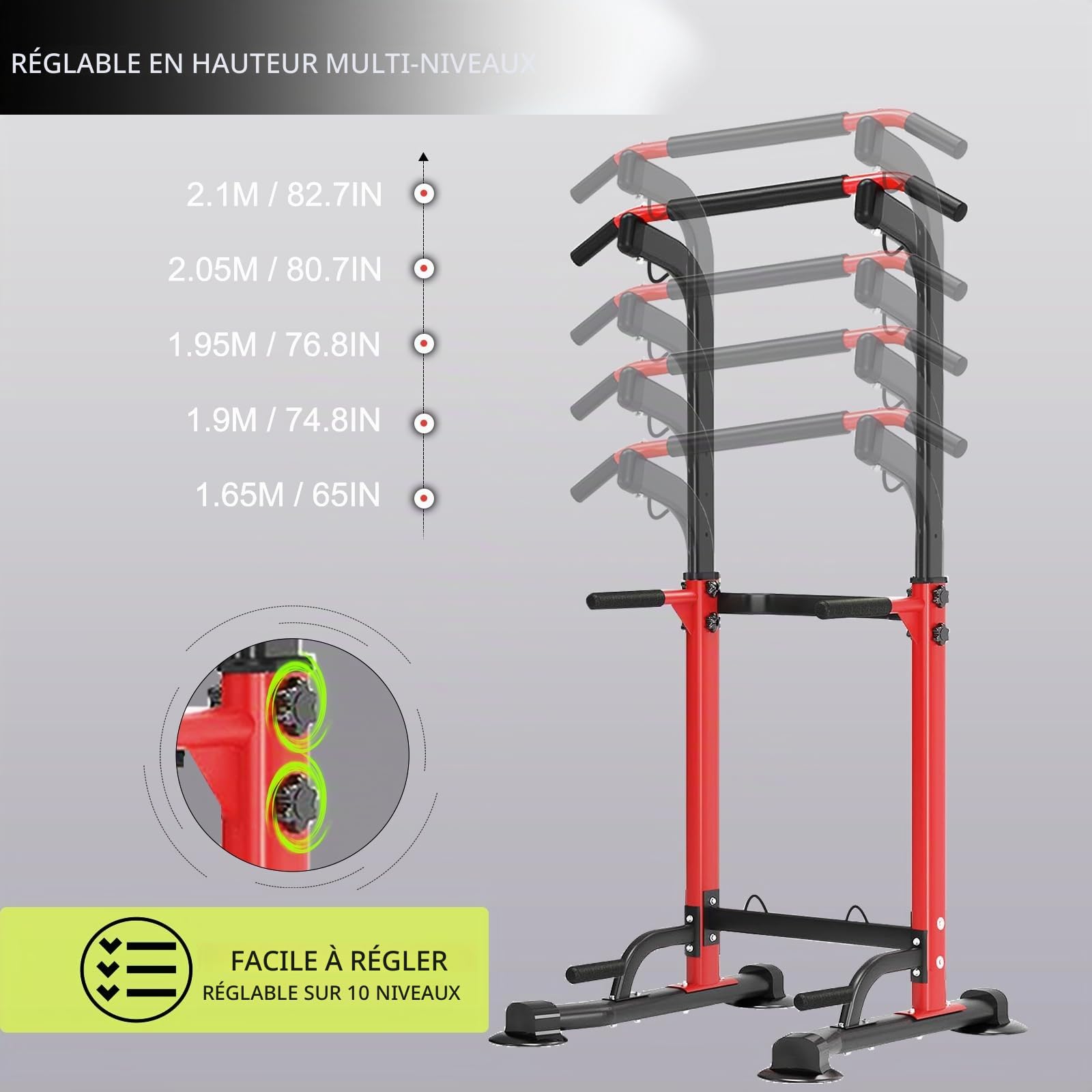 Pull Up & Dip Station Dip Stand Power Tower, Adjustable Height Home Strength Training Fitness Workout Station, Suitable for Teenagers, Women, Men