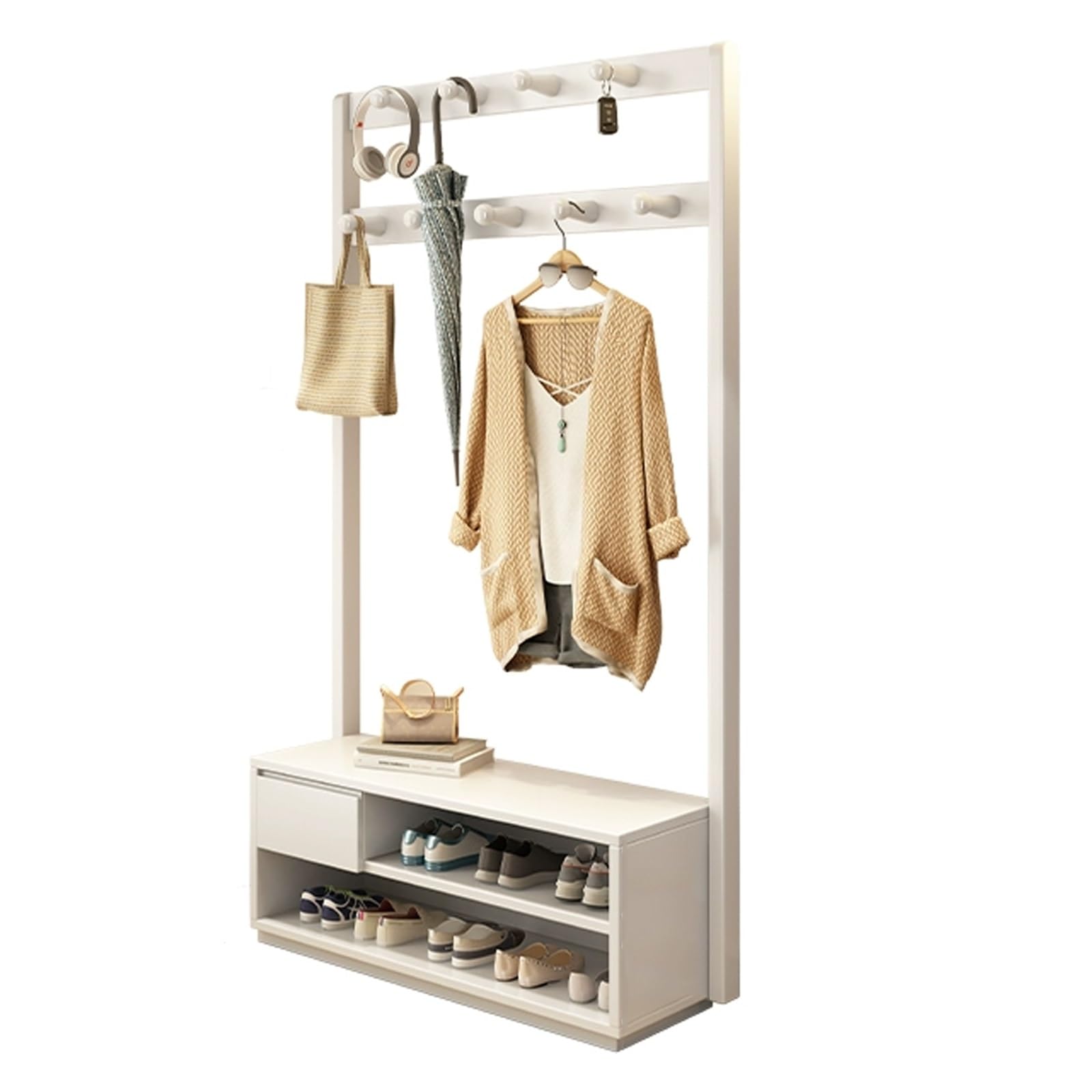 FGXHHS Hall Tree, Entryway Bench with Coat Rack freestanding, Floor Standing Clothes Shoes Shelf Organizer，Hall Tree for Storage Bench，Hallway/Living Room(D,L100*W33CM/L39.3*W12.9IN)
