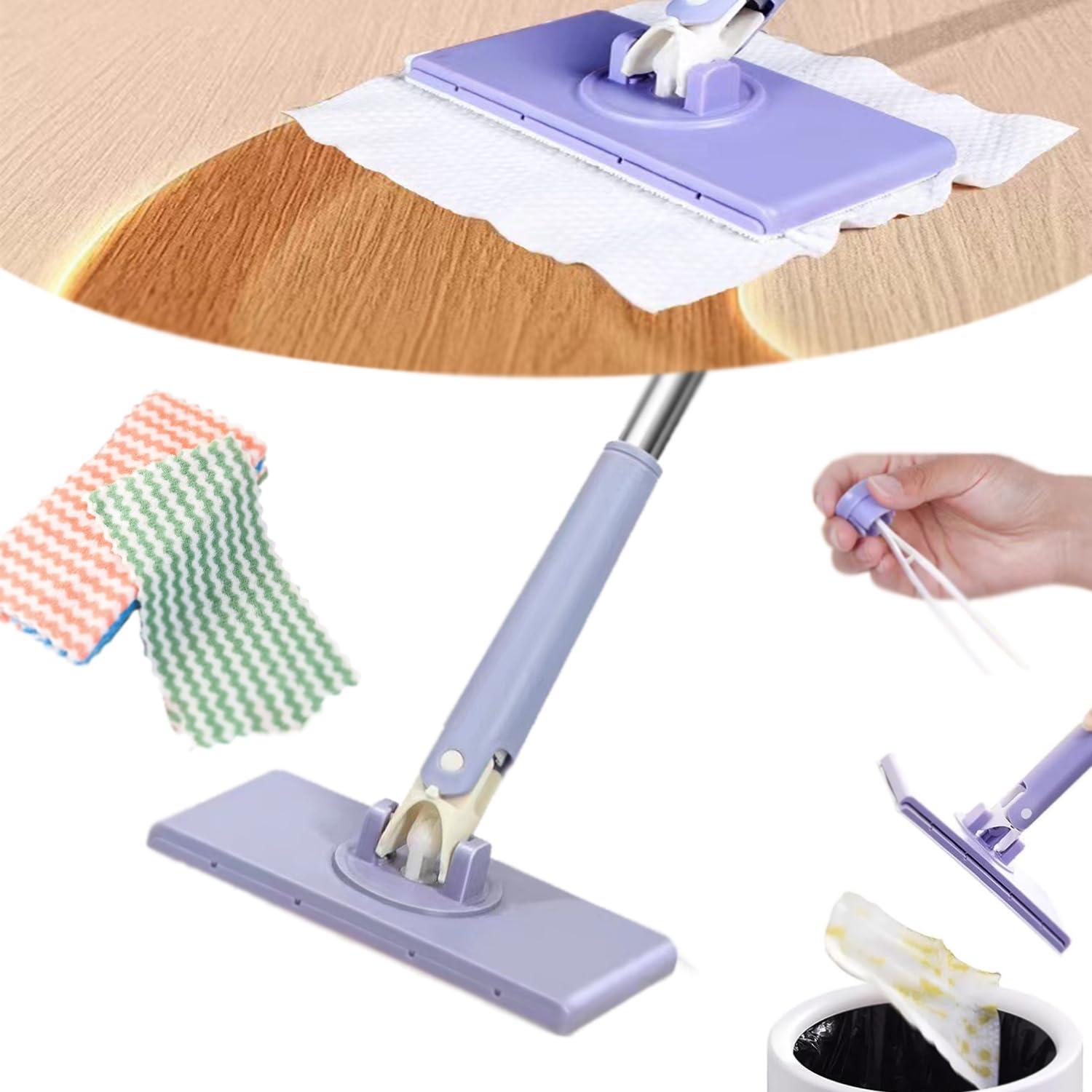 Ukisisi Purple Automatic Cloth Changing Mini Mop, 360° Rotating Hand Wash Free Flat Mop, Automatic Cloth Changing Hands, Mini Sweeper Mop,Hands-Free Mini Mop Compatible With Face Towels, Dry And Wet Easy Use