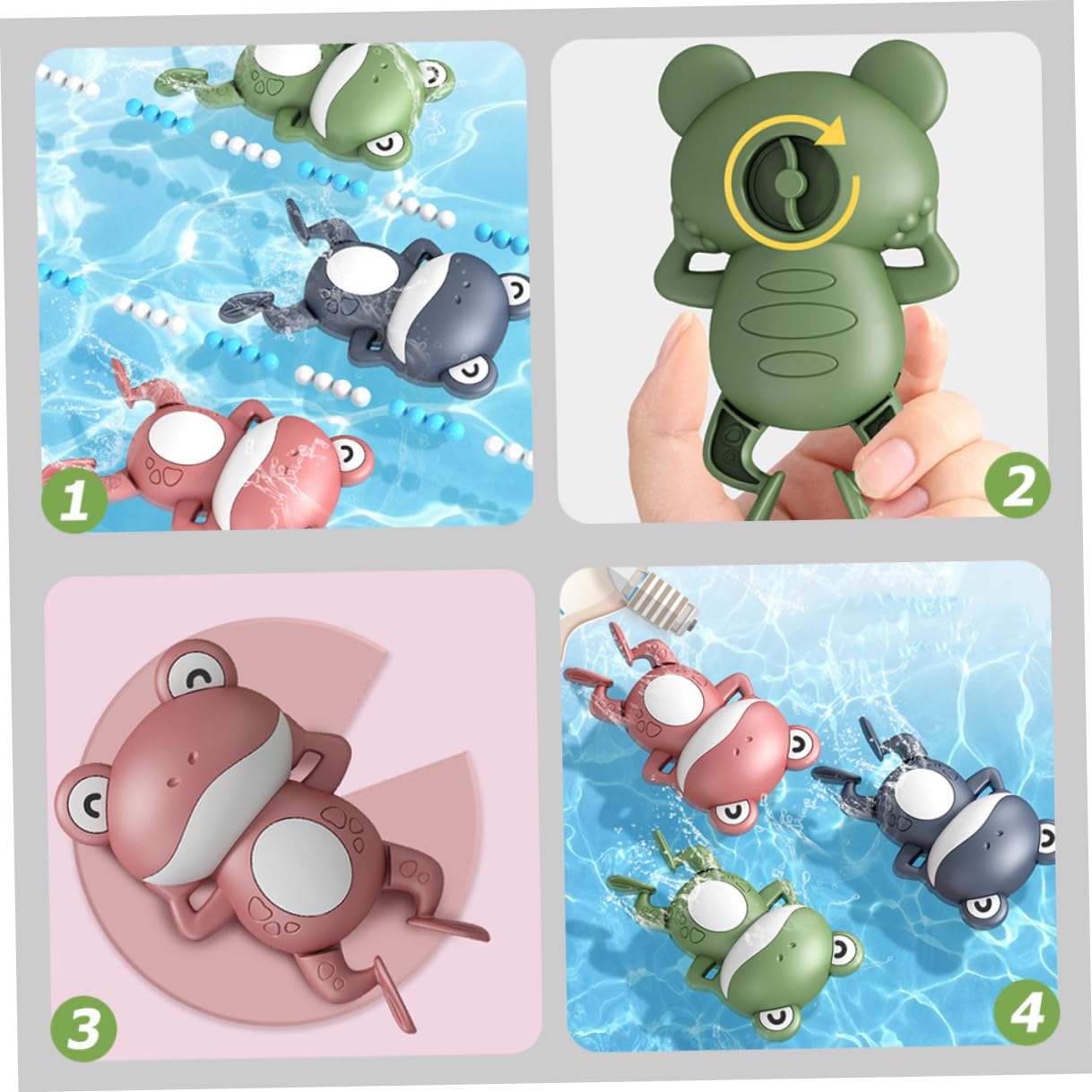 Jouet de Bain pour Bébé Grenouille à Remonter, Lot 3 Pièces