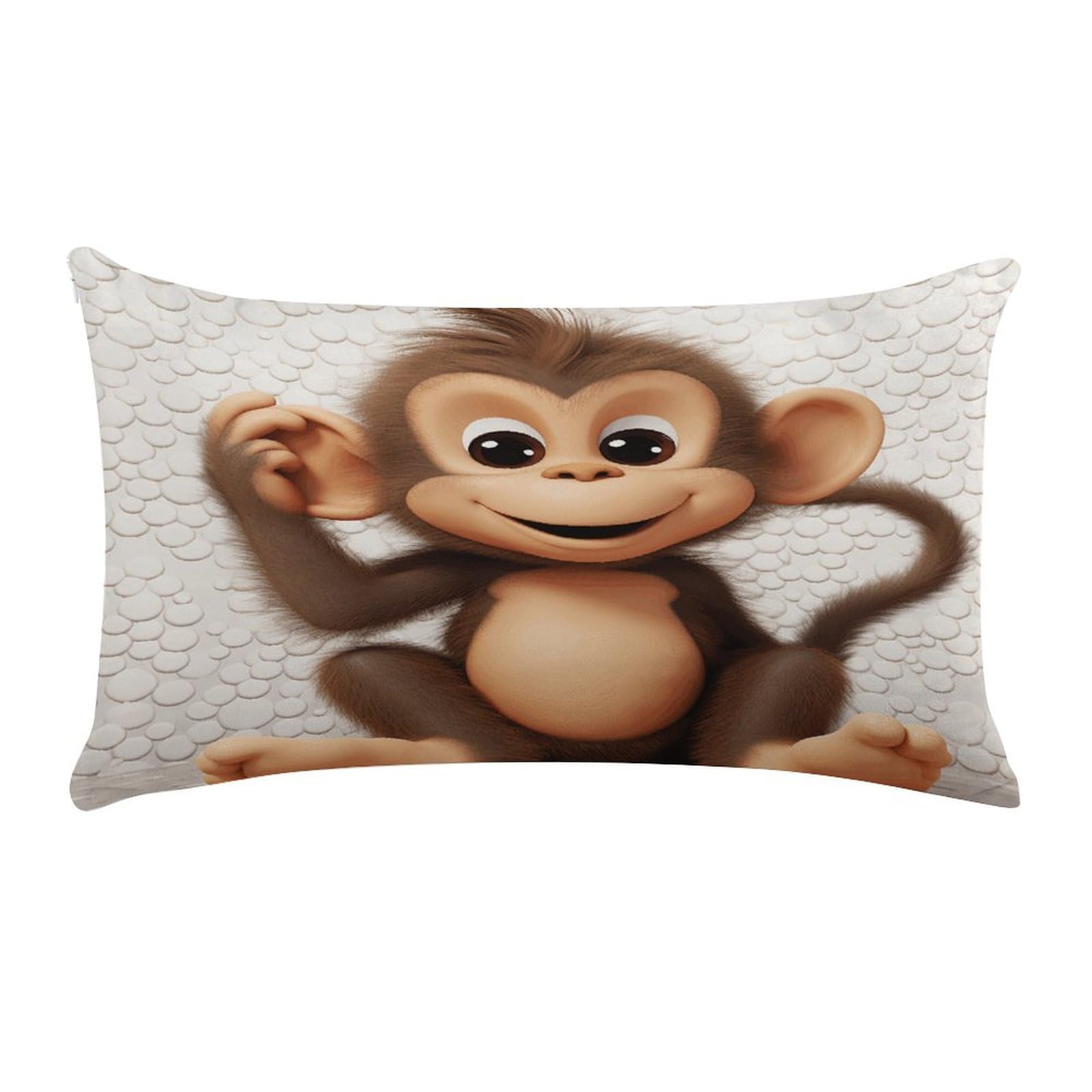 VstaDank Cute Monkey Throw Pillow Cover Rectangular Lumbar Throw Pillow Case Soft Farmhouse Accent Decorative Cushion Cases Short Plush Pillowcase with Zipper 12 X 20 Inch