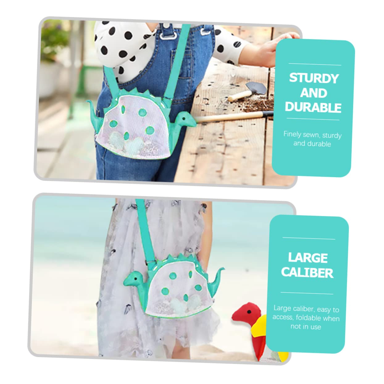 ifundom Dinosaur Mesh Beach Bag for Kids Reusable Beach Toy Storage Blue Mesh Toy Bag