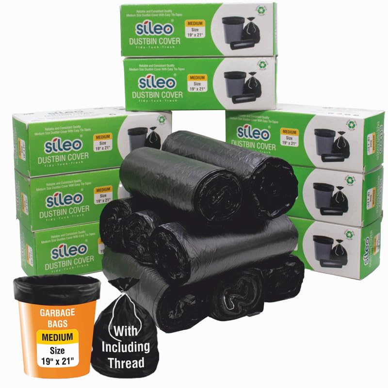 Sileo Medium Size Garbage Bags - (19 X 21 Inches) Dustbin Bag | Durable & Leakage proof | Trash Bag for Home, Kitchen, Wet & Dry Waste - 30 Bags/Roll, 240 Count (Pack Of 8,Black) garbage bags medium (B0D73W4LCW) Amazon Price History, Amazon Price Tracker