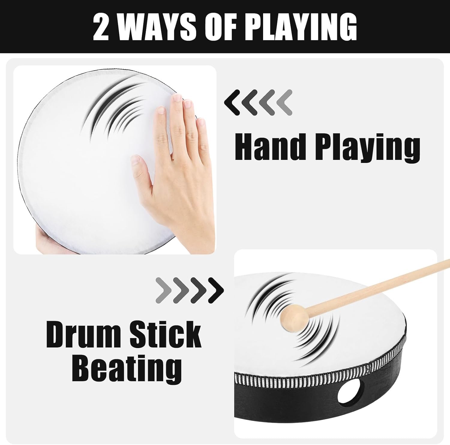 MIVIDE 4 Stück Handtrommel mit Schlägel, Tamburin Trommel, Tambourin Percussion, Holz Handtrommel Set für Party, Leistungen(4zoll, 6zoll, 8zoll und 10zoll)